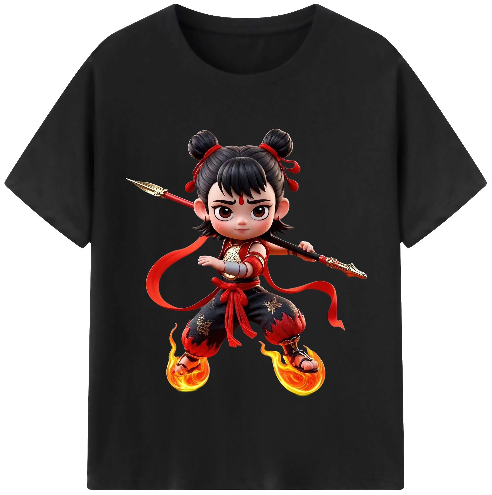 （画像用） Ne Zha 2 ナタ 魔童の大暴れ 綿100％半袖Tシャツ（フロントプリント）