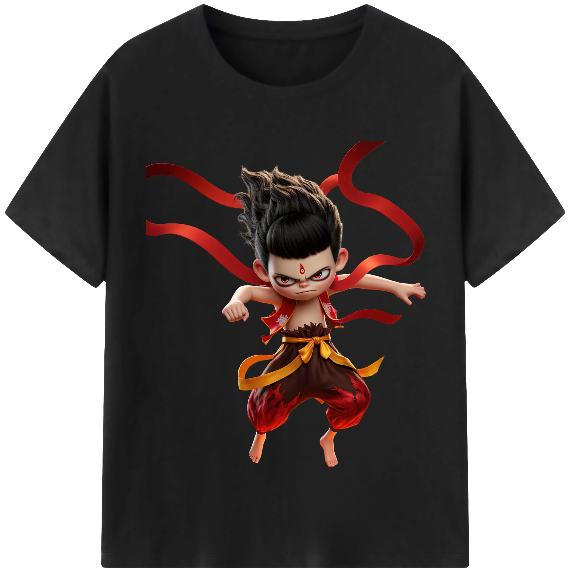 （画像用） Ne Zha 2 ナタ 魔童の大暴れ 綿100％半袖Tシャツ（フロントプリント）