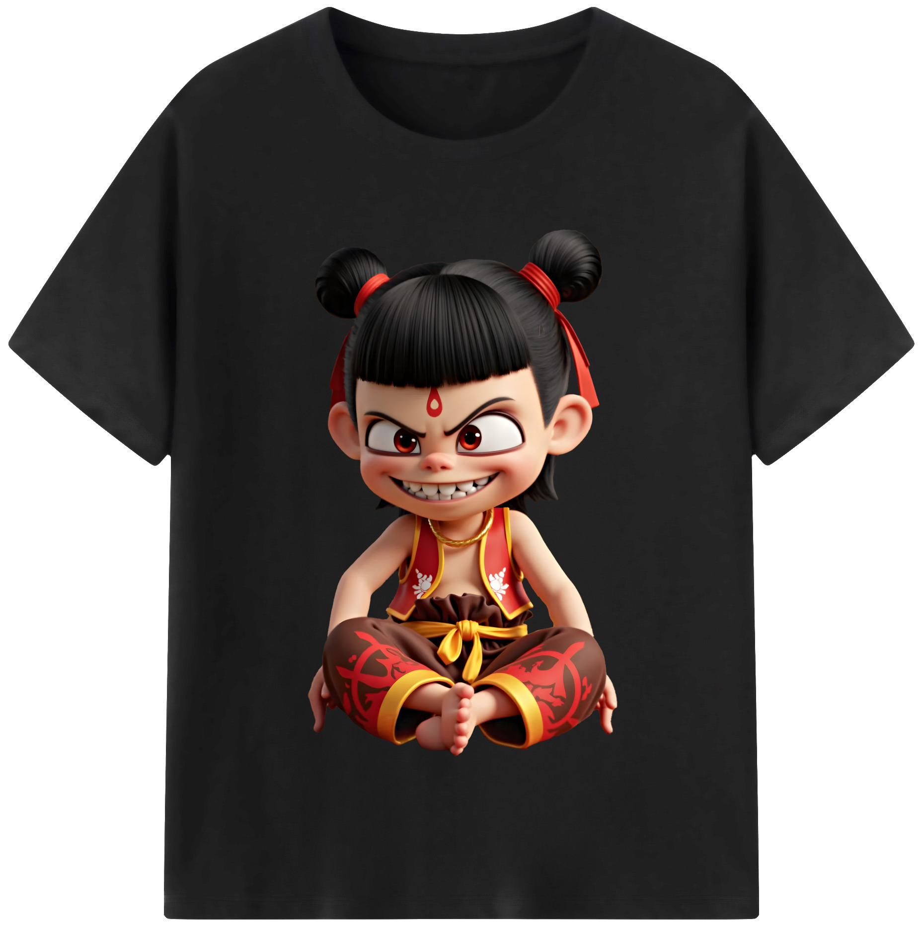 （画像用） Ne Zha 2 ナタ 魔童の大暴れ 綿100％半袖Tシャツ（フロントプリント）