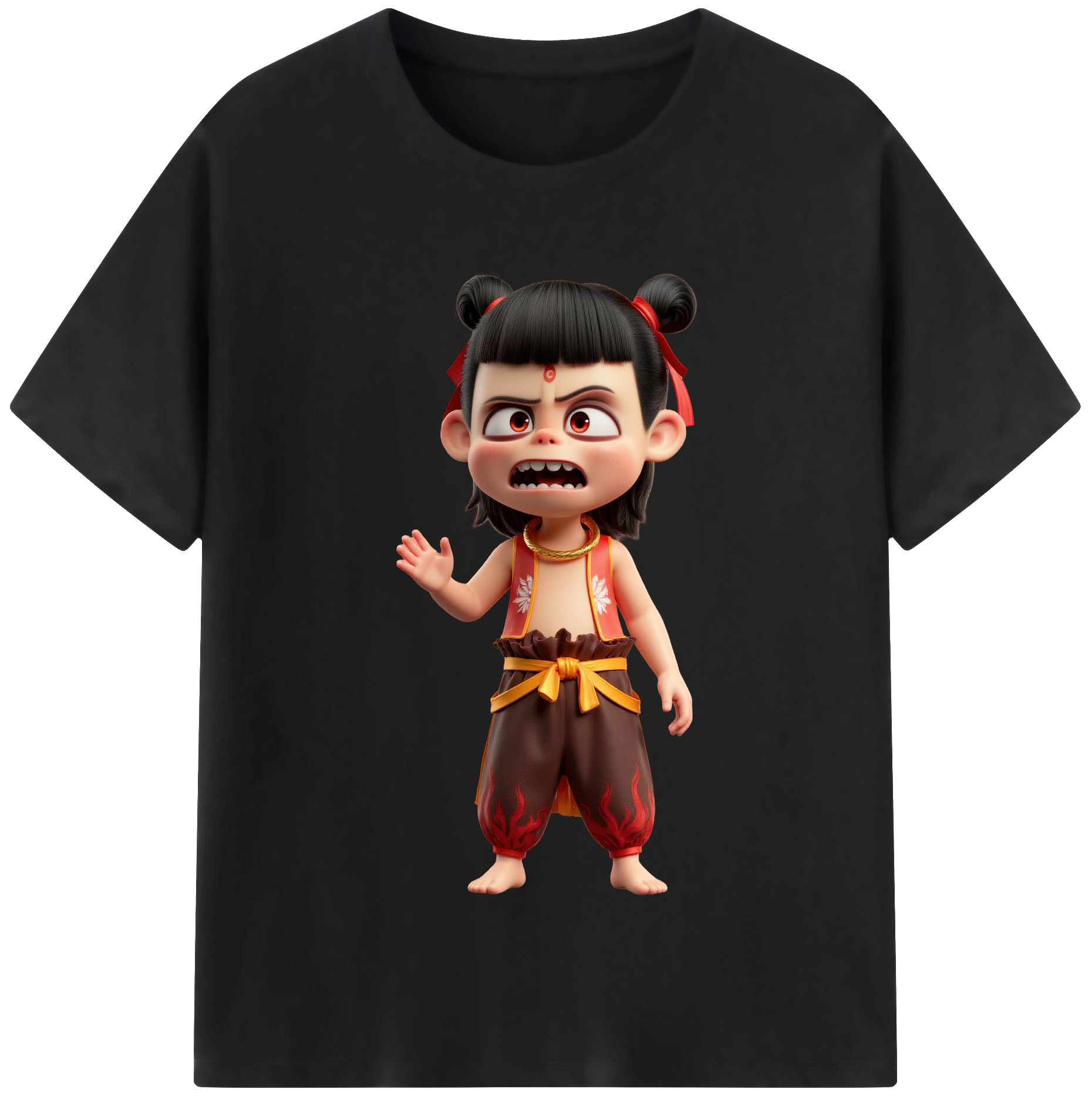 （画像用） Ne Zha 2 ナタ 魔童の大暴れ 綿100％半袖Tシャツ（フロントプリント）