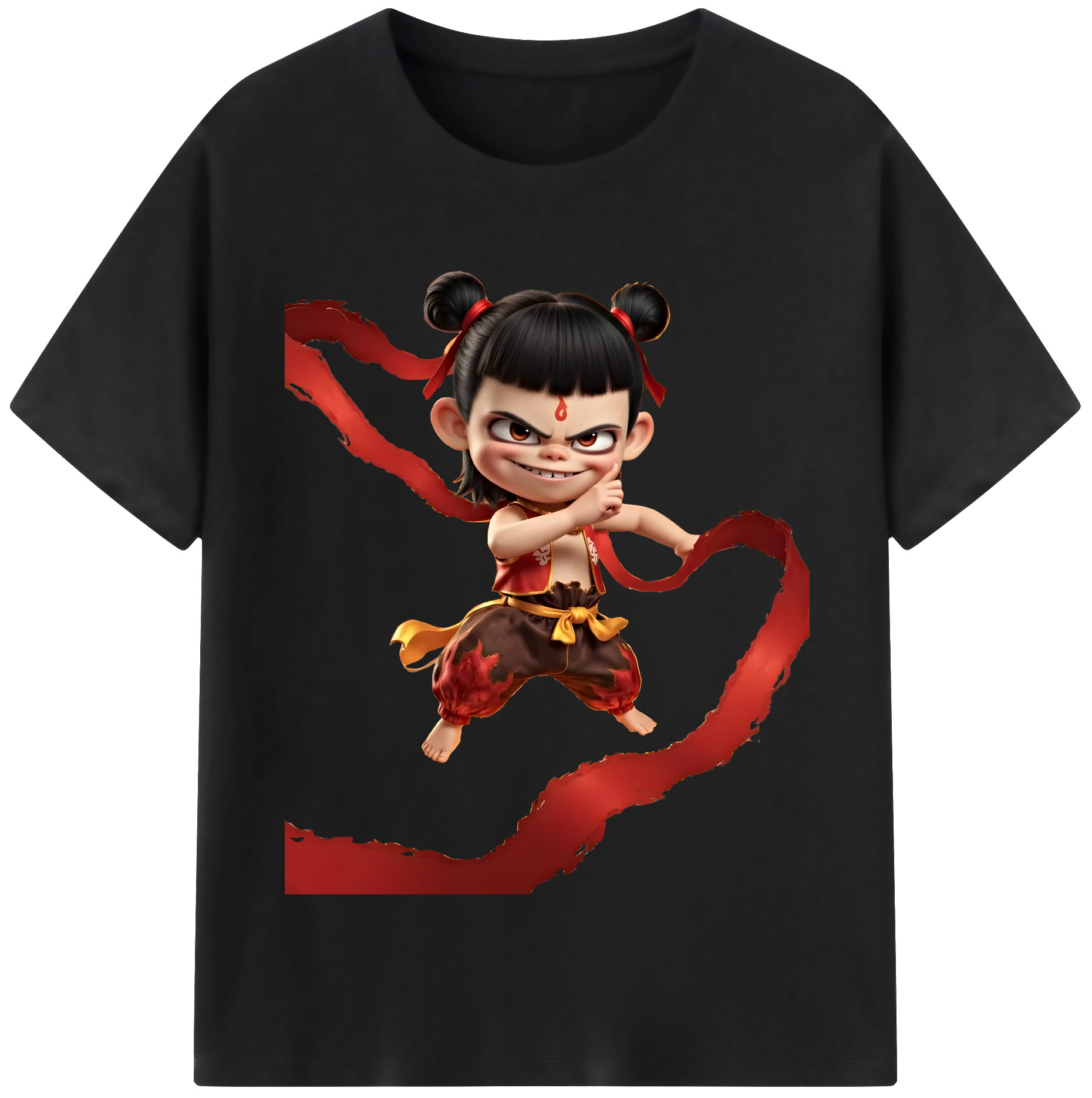 （画像用） Ne Zha 2 ナタ 魔童の大暴れ 綿100％半袖Tシャツ（フロントプリント）