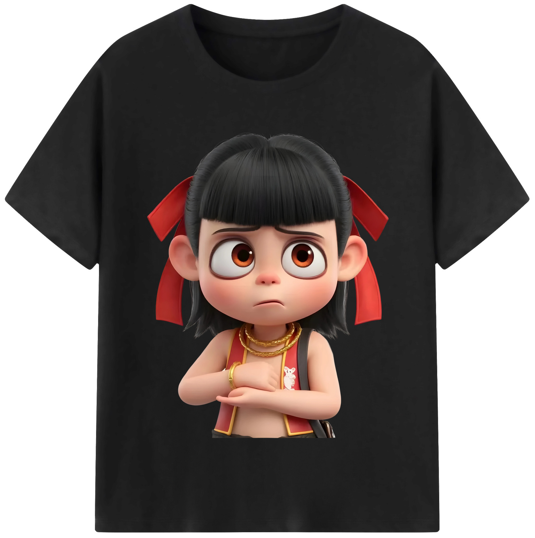 （画像用） Ne Zha 2 ナタ 魔童の大暴れ 綿100％半袖Tシャツ（フロントプリント）