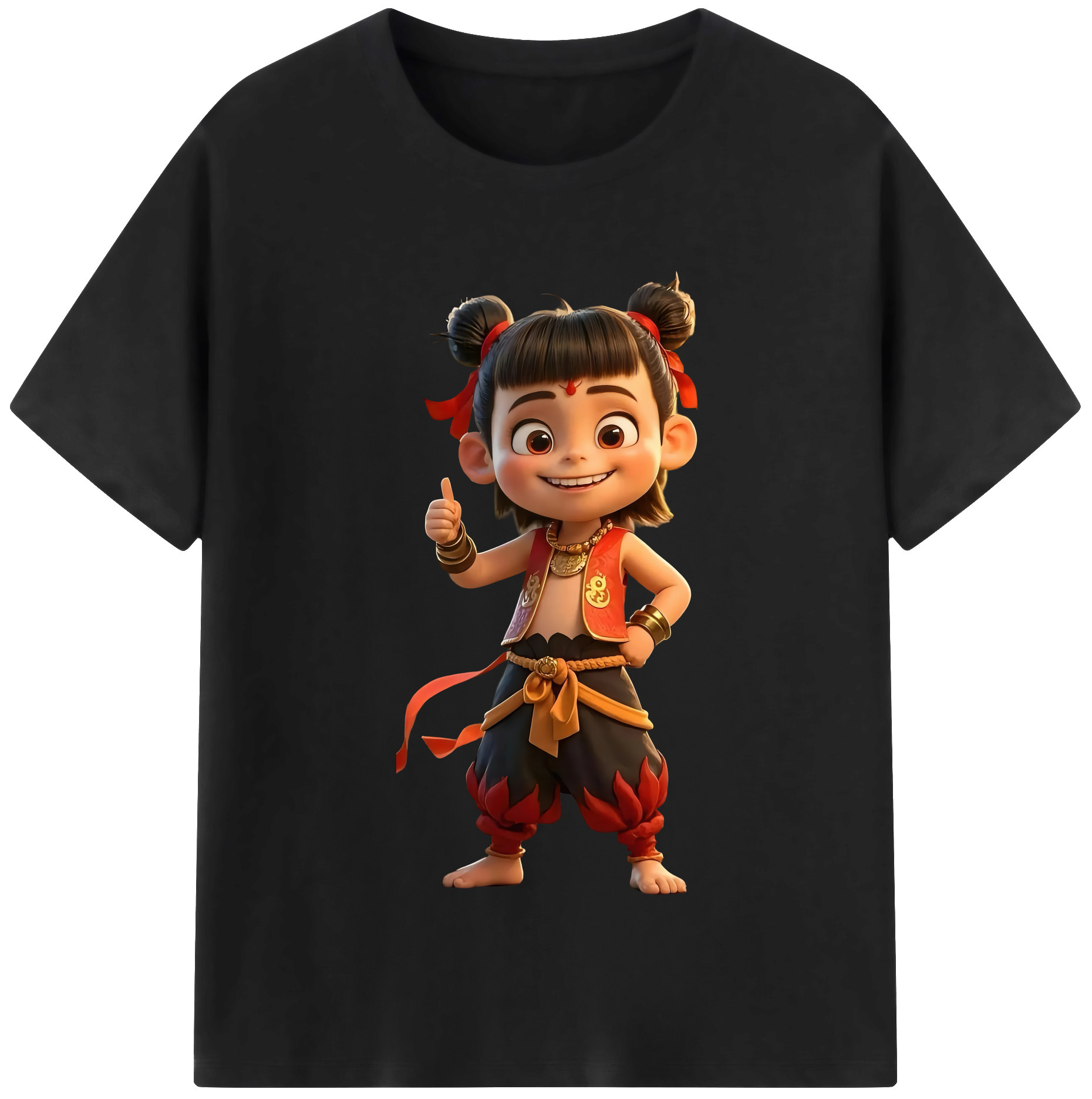 （画像用） Ne Zha 2 ナタ 魔童の大暴れ 綿100％半袖Tシャツ（フロントプリント）