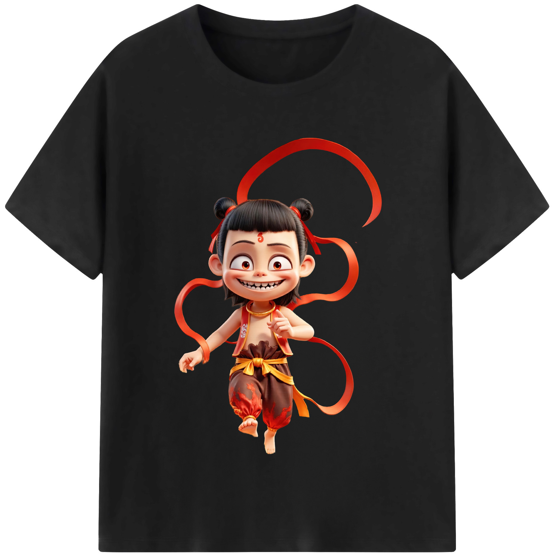 （画像用） Ne Zha 2 ナタ 魔童の大暴れ 綿100％半袖Tシャツ（フロントプリント）