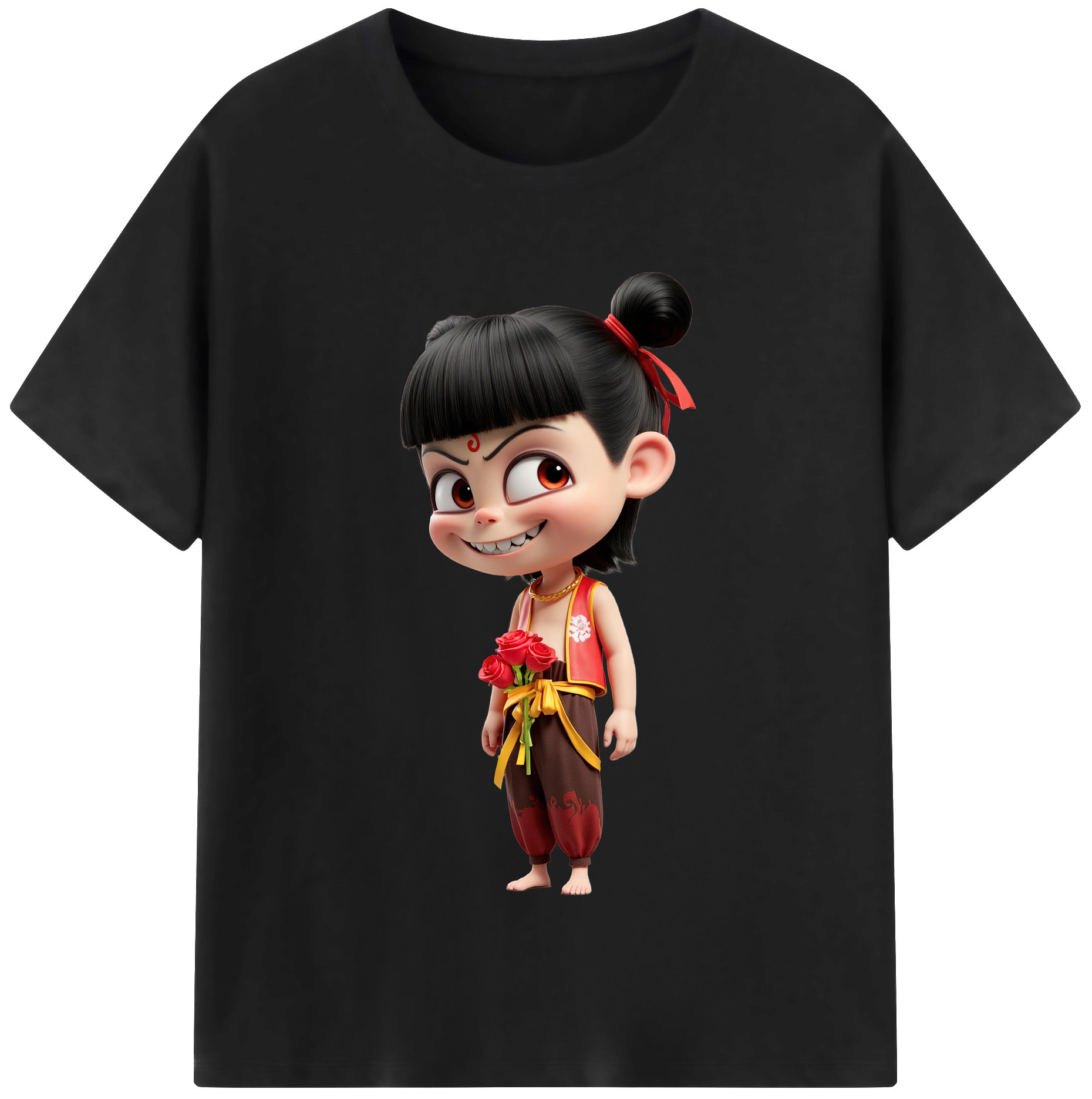 （画像用） Ne Zha 2 ナタ 魔童の大暴れ 綿100％半袖Tシャツ（フロントプリント）
