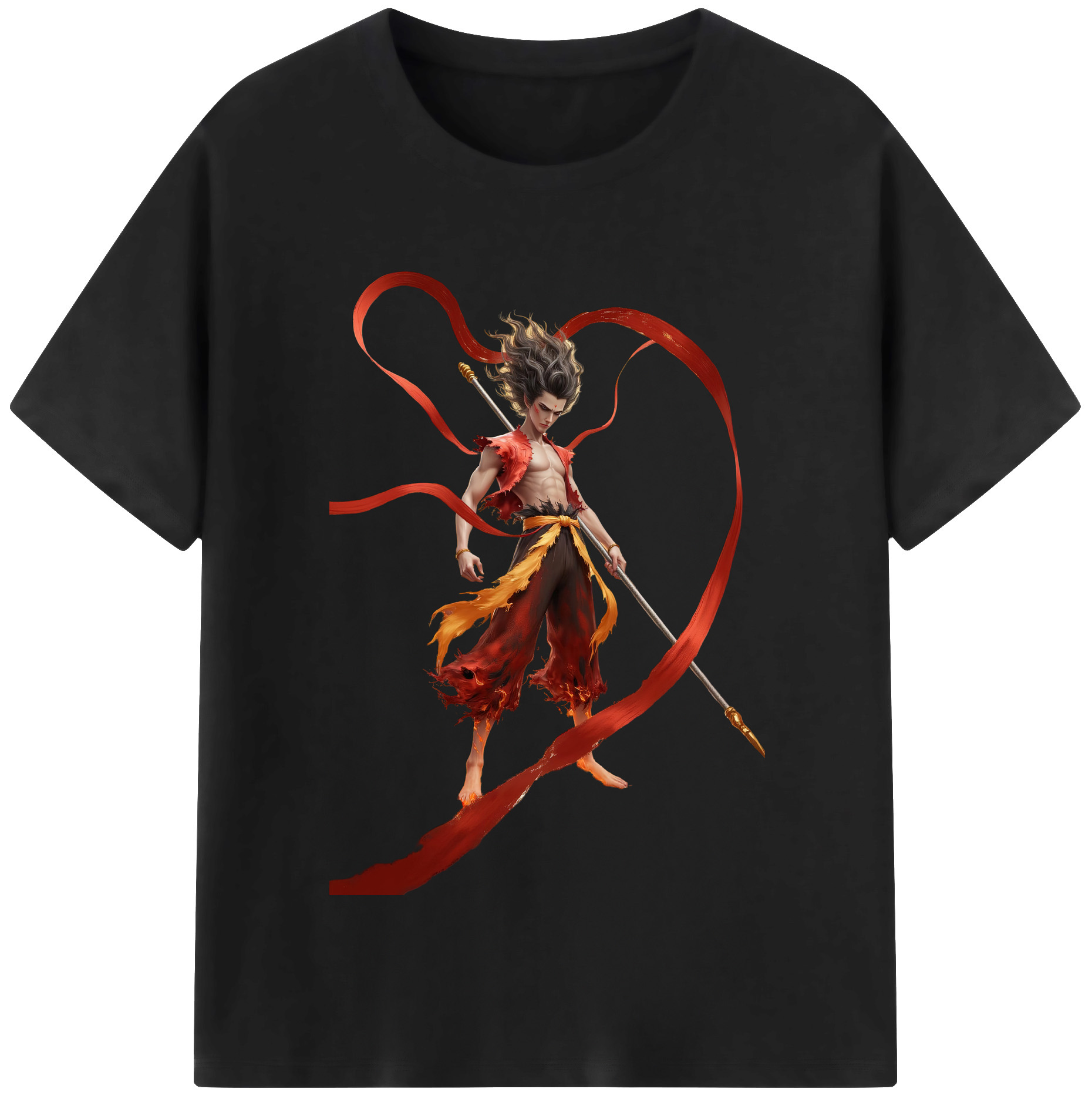 （画像用） Ne Zha 2 ナタ 魔童の大暴れ 綿100％半袖Tシャツ（フロントプリント）