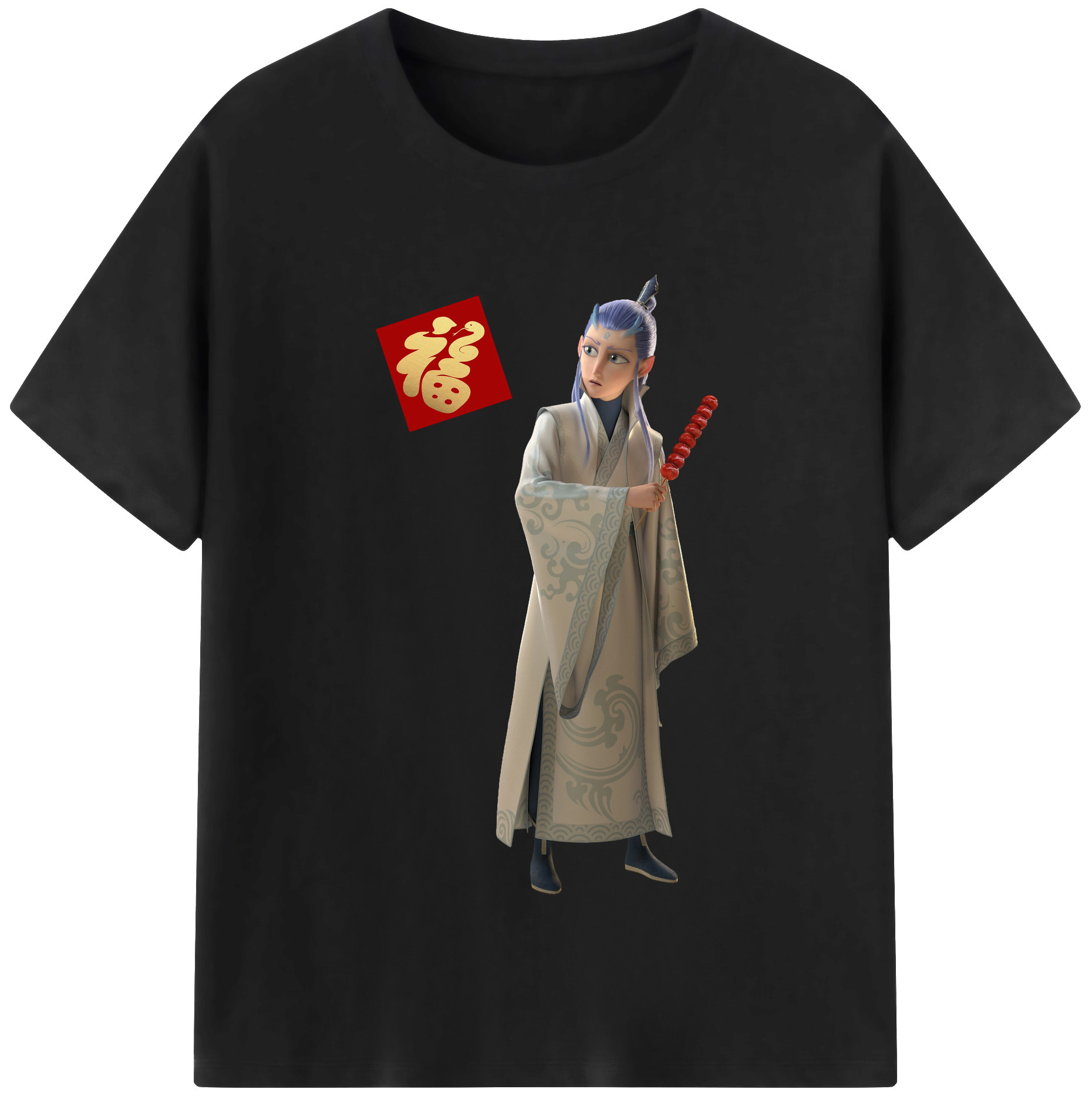 （画像用） Ne Zha 2 ナタ 魔童の大暴れ 綿100％半袖Tシャツ（フロントプリント）