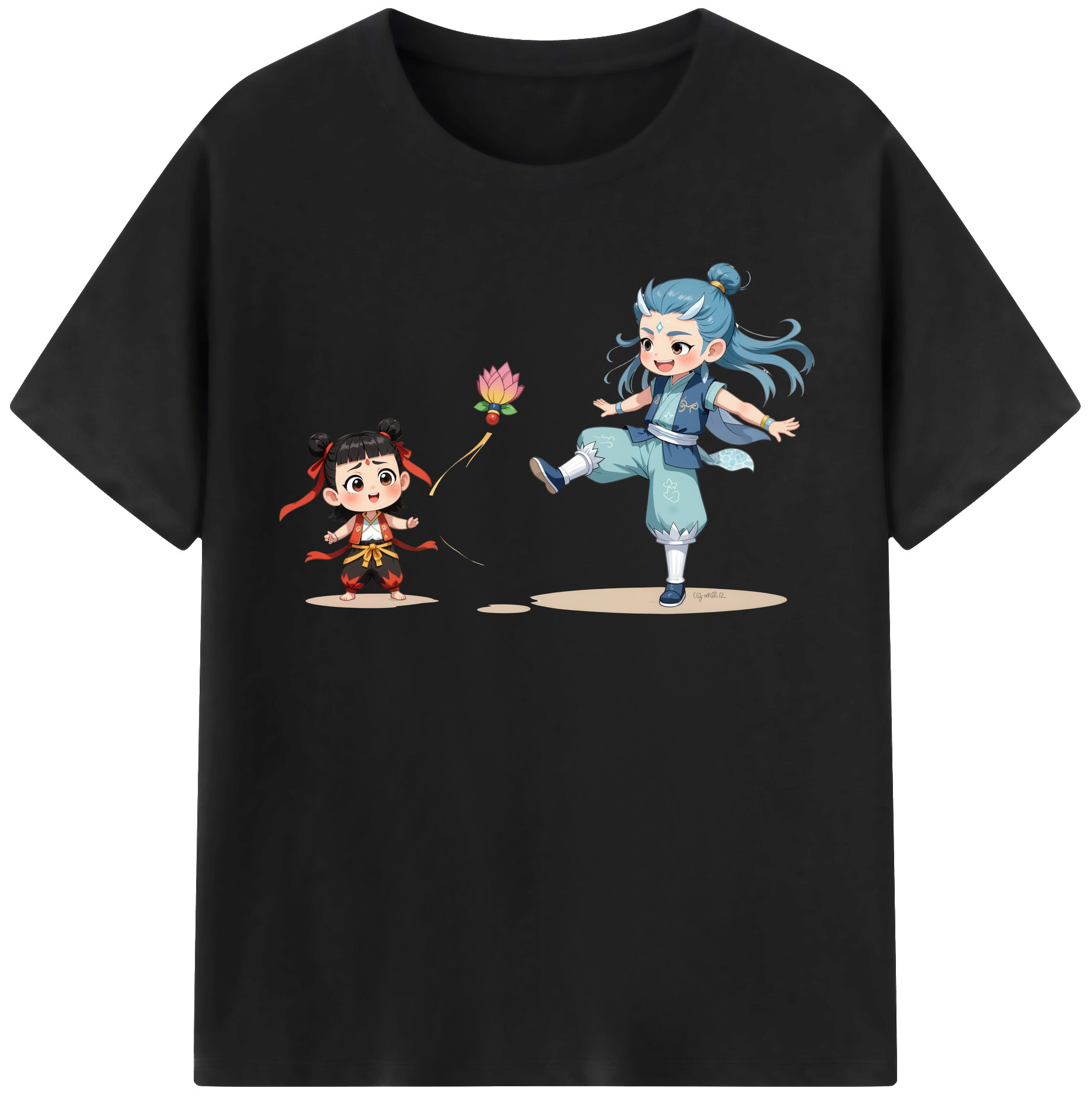 （画像用） Ne Zha 2 ナタ 魔童の大暴れ 綿100％半袖Tシャツ（フロントプリント）