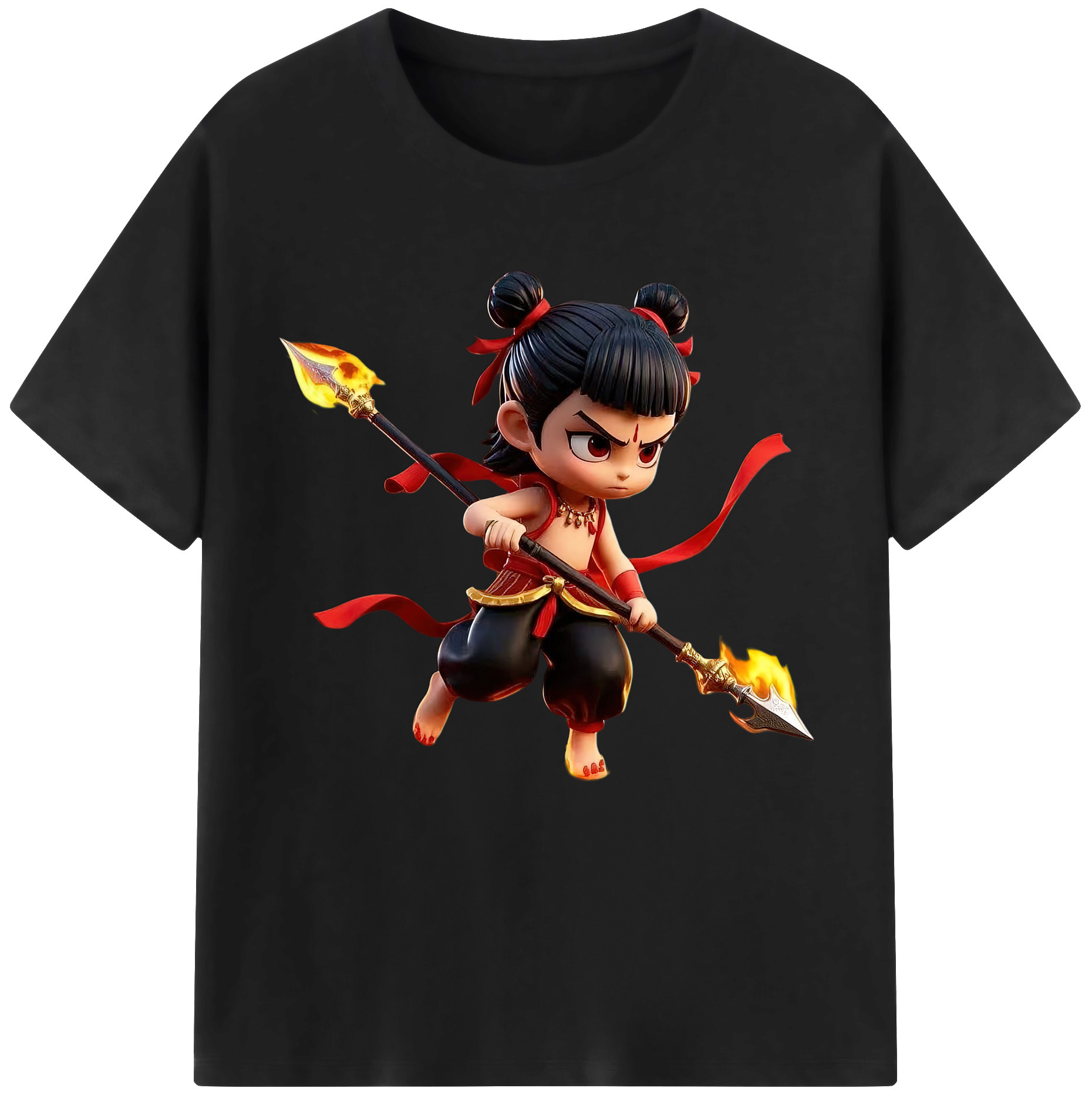 （画像用） Ne Zha 2 ナタ 魔童の大暴れ 綿100％半袖Tシャツ（フロントプリント）