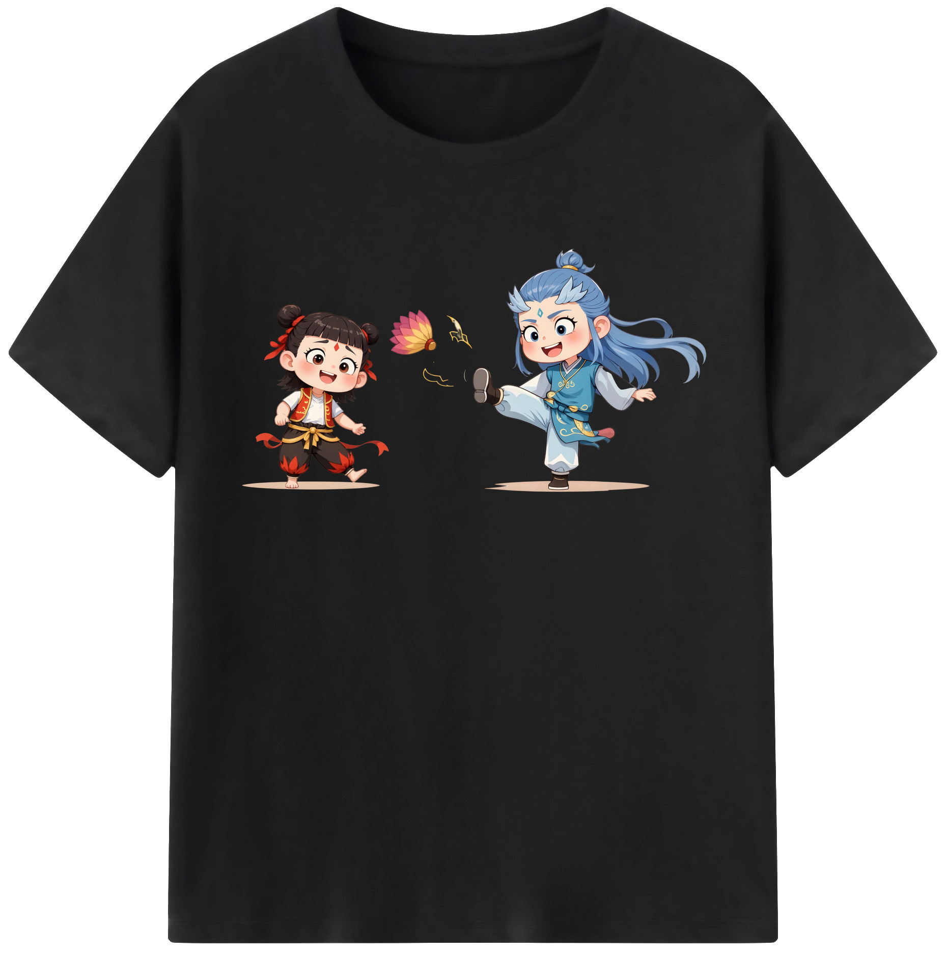 （画像用） Ne Zha 2 ナタ 魔童の大暴れ 綿100％半袖Tシャツ（フロントプリント）