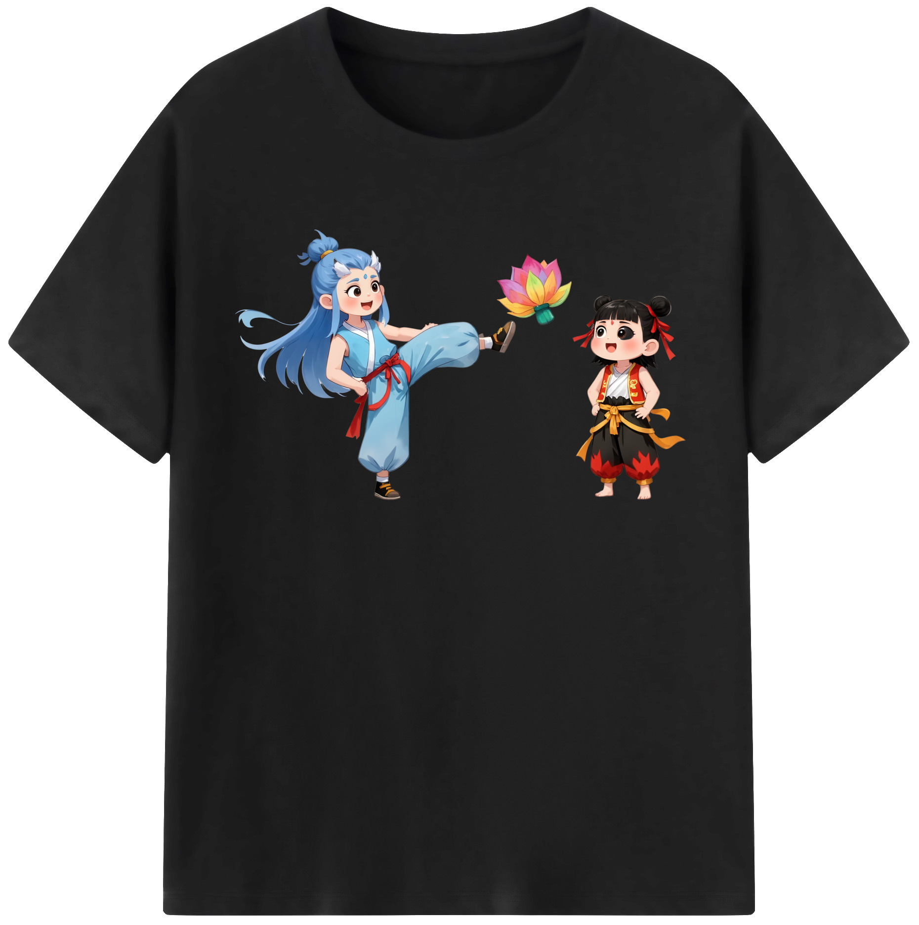 （画像用） Ne Zha 2 ナタ 魔童の大暴れ 綿100％半袖Tシャツ（フロントプリント）