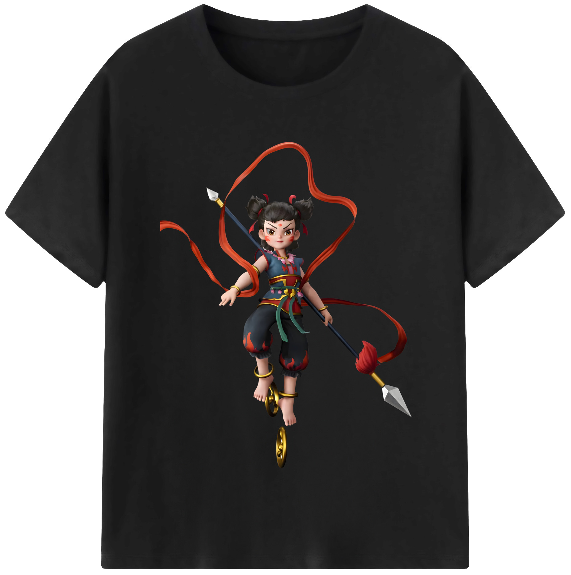 （画像用） Ne Zha 2 ナタ 魔童の大暴れ 綿100％半袖Tシャツ（フロントプリント）