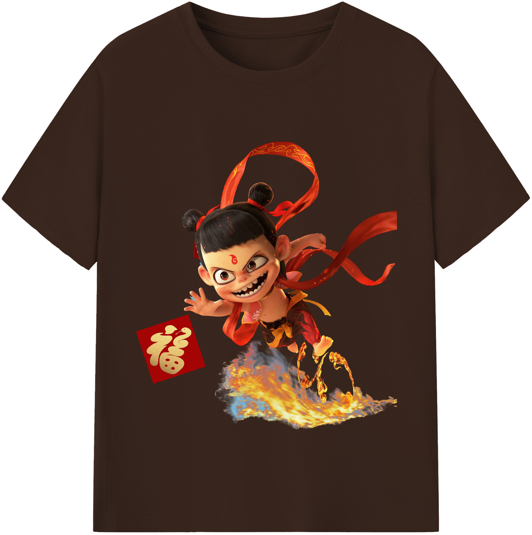 （画像用） Ne Zha 2 ナタ 魔童の大暴れ 綿100％半袖Tシャツ（フロントプリント）