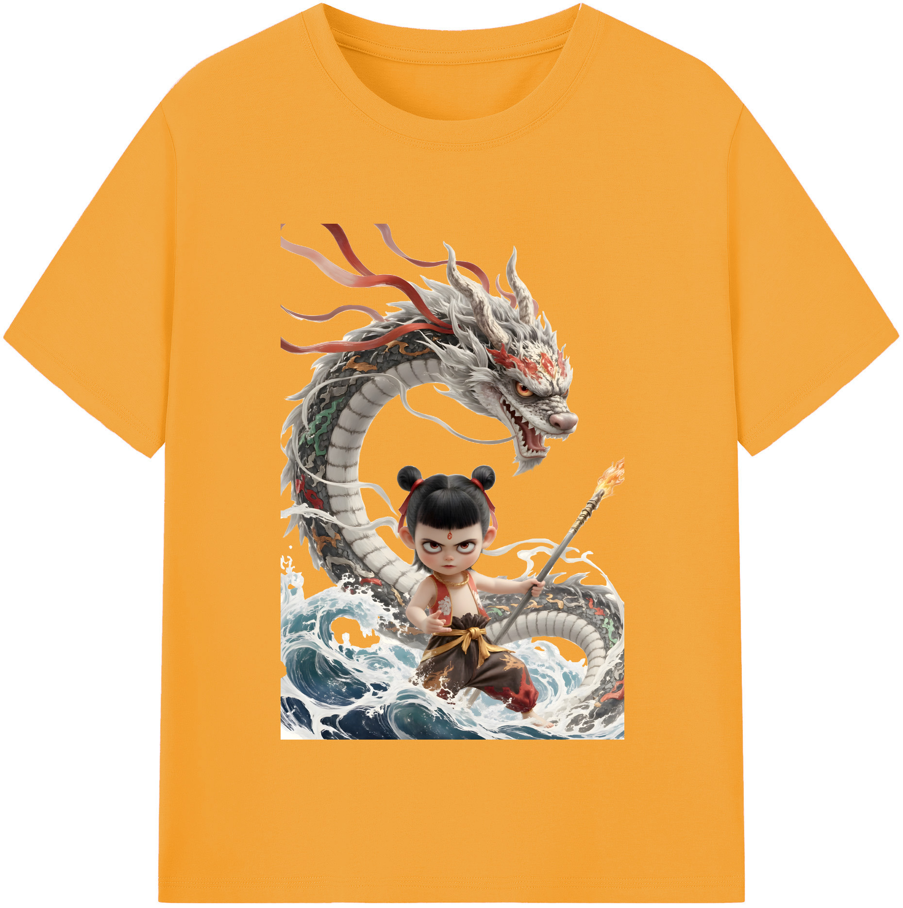 （画像用） Ne Zha 2 ナタ 魔童の大暴れ 綿100％半袖Tシャツ（フロントプリント）