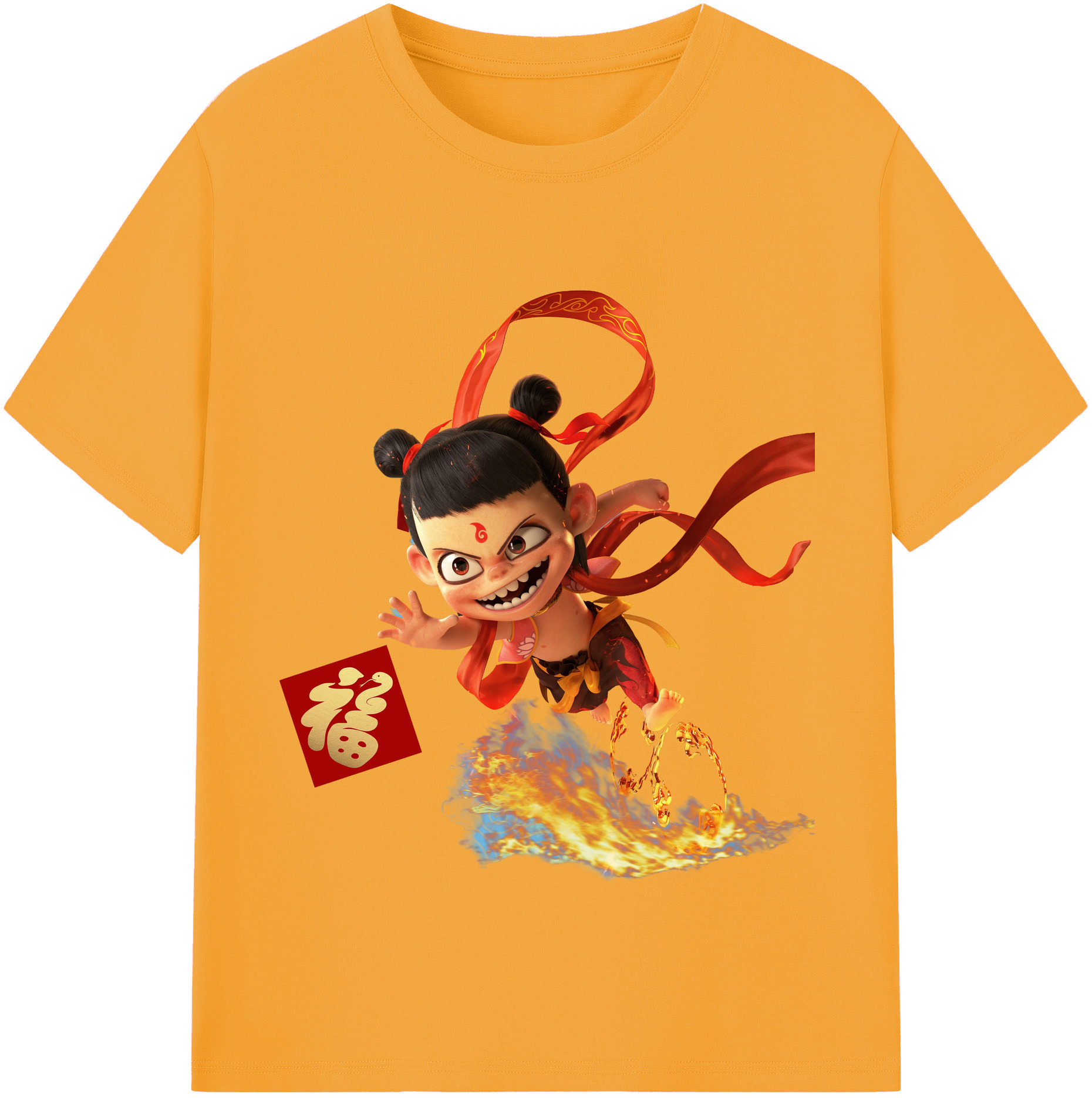 （画像用） Ne Zha 2 ナタ 魔童の大暴れ 綿100％半袖Tシャツ（フロントプリント）