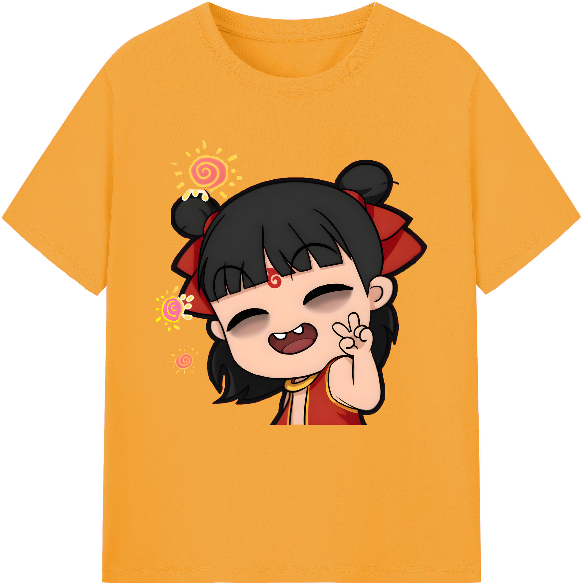 （画像用） Ne Zha 2 ナタ 魔童の大暴れ 綿100％半袖Tシャツ（フロントプリント）