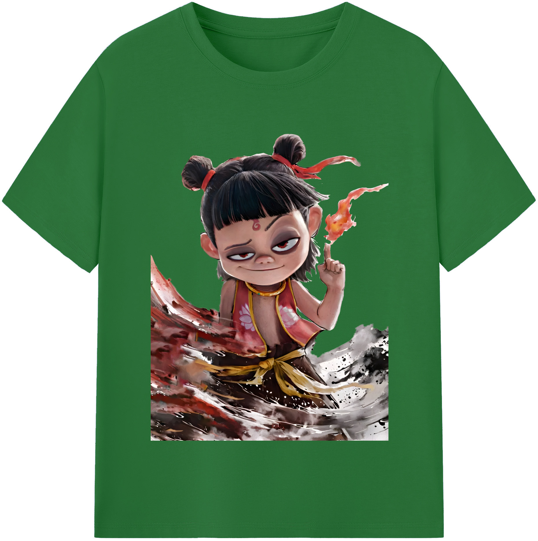 （画像用） Ne Zha 2 ナタ 魔童の大暴れ 綿100％半袖Tシャツ（フロントプリント）