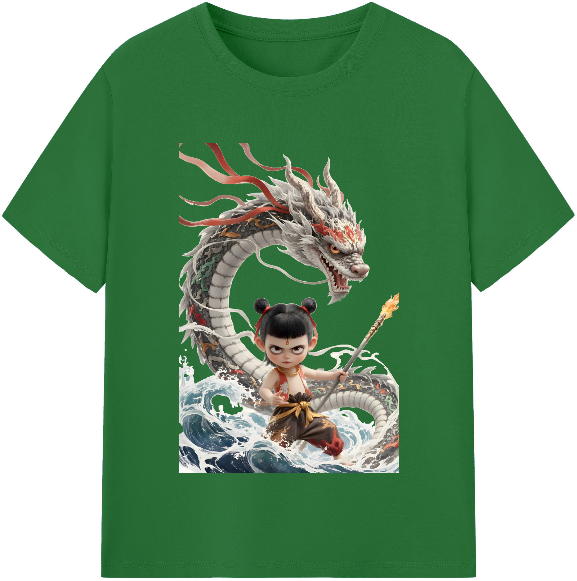 （画像用） Ne Zha 2 ナタ 魔童の大暴れ 綿100％半袖Tシャツ（フロントプリント）
