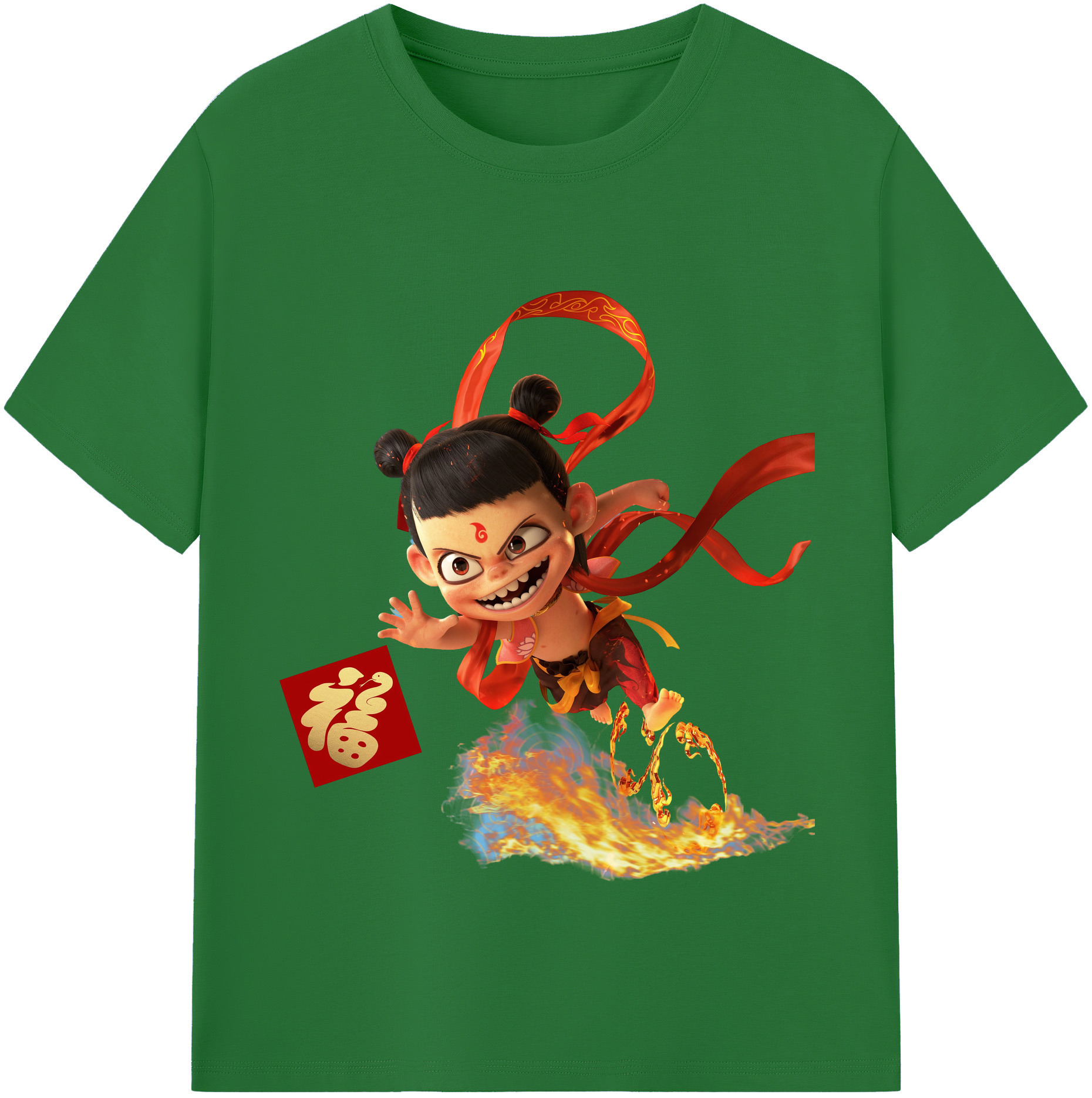 （画像用） Ne Zha 2 ナタ 魔童の大暴れ 綿100％半袖Tシャツ（フロントプリント）