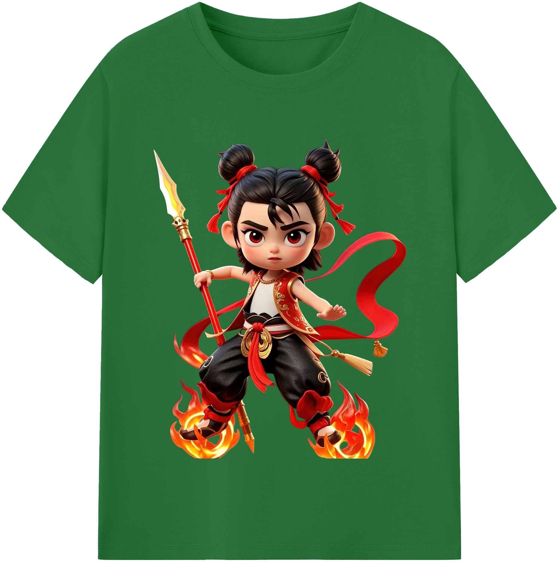 （画像用） Ne Zha 2 ナタ 魔童の大暴れ 綿100％半袖Tシャツ（フロントプリント）