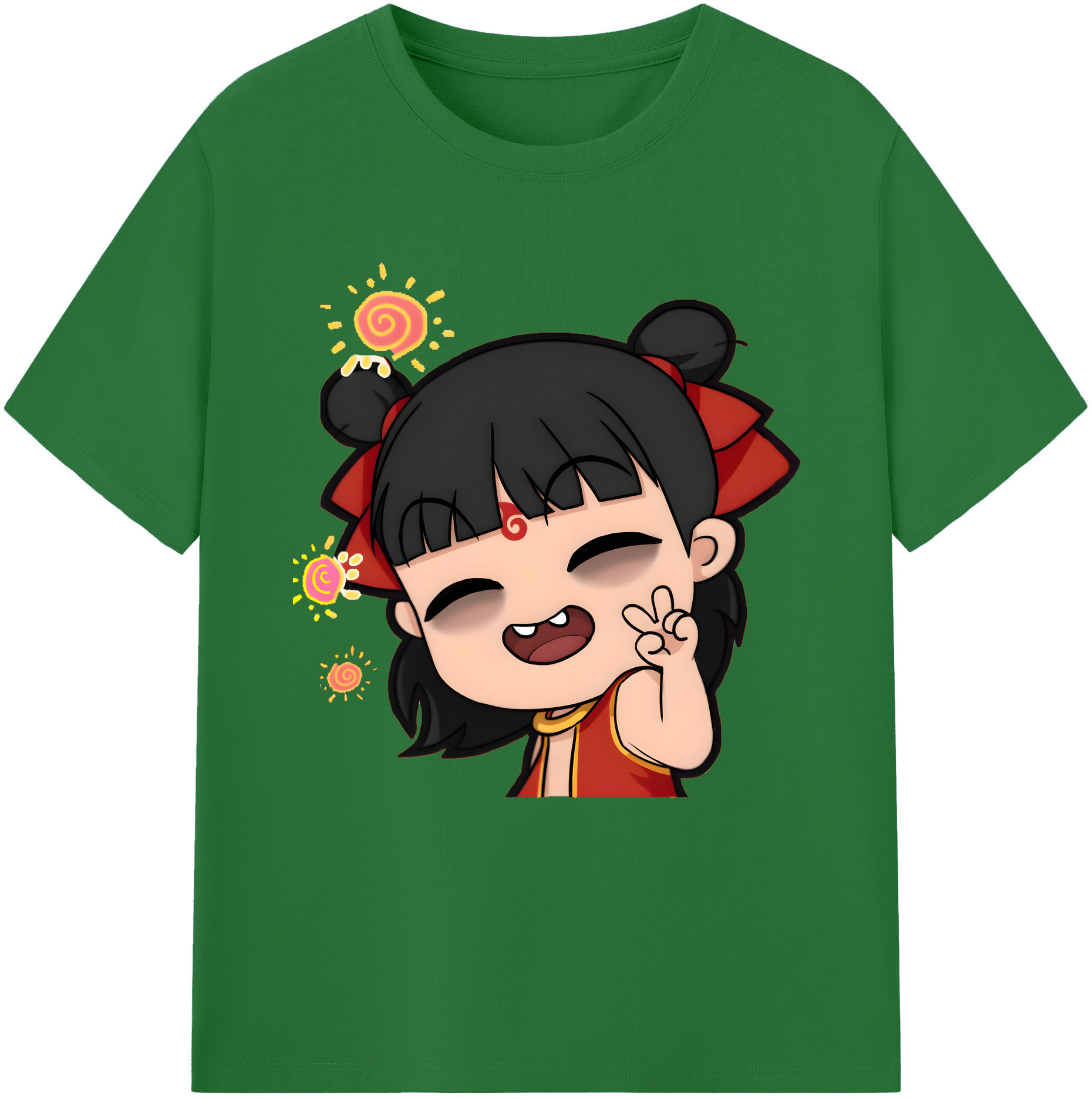 （画像用） Ne Zha 2 ナタ 魔童の大暴れ 綿100％半袖Tシャツ（フロントプリント）