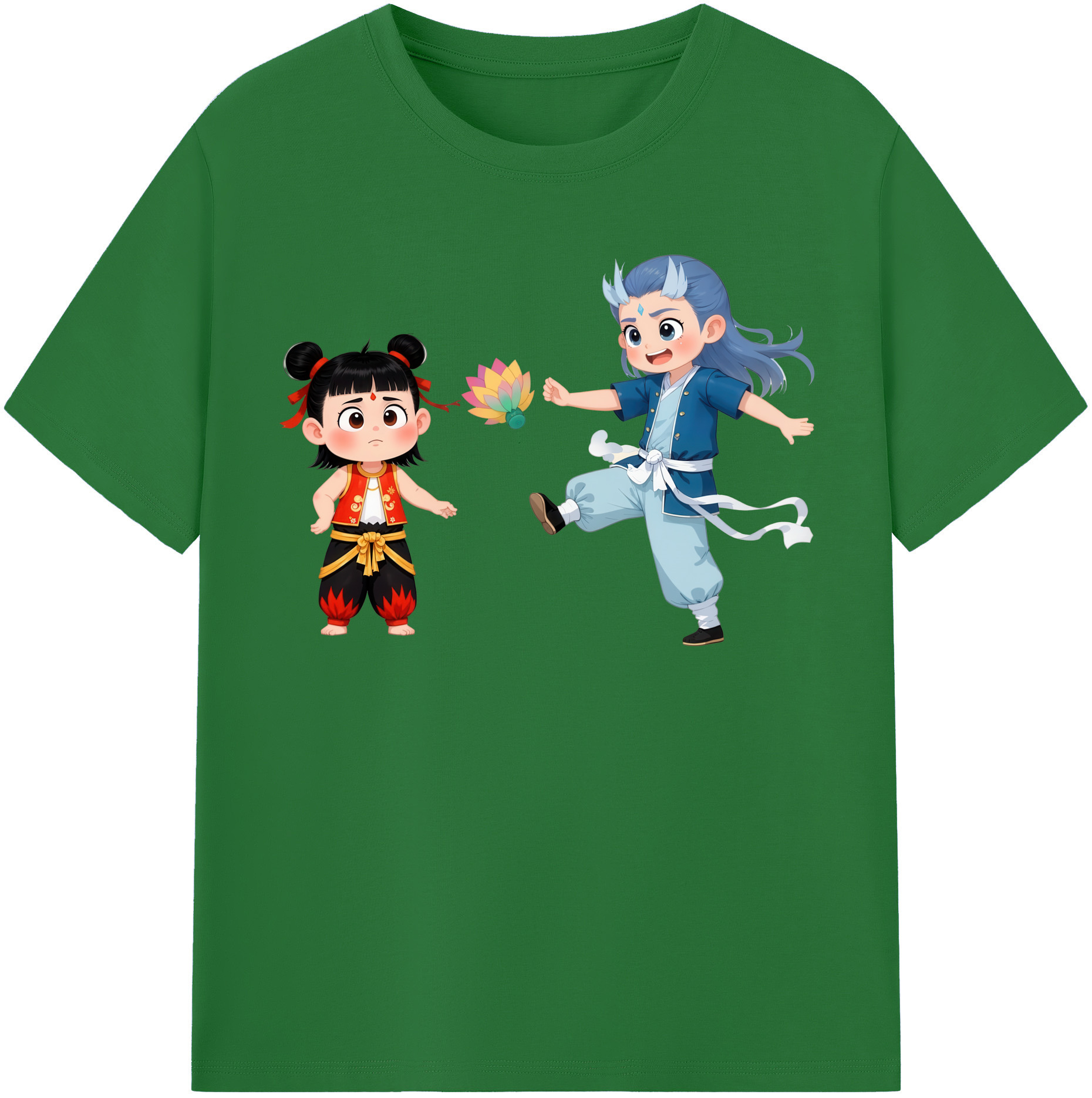 （画像用） Ne Zha 2 ナタ 魔童の大暴れ 綿100％半袖Tシャツ（フロントプリント）