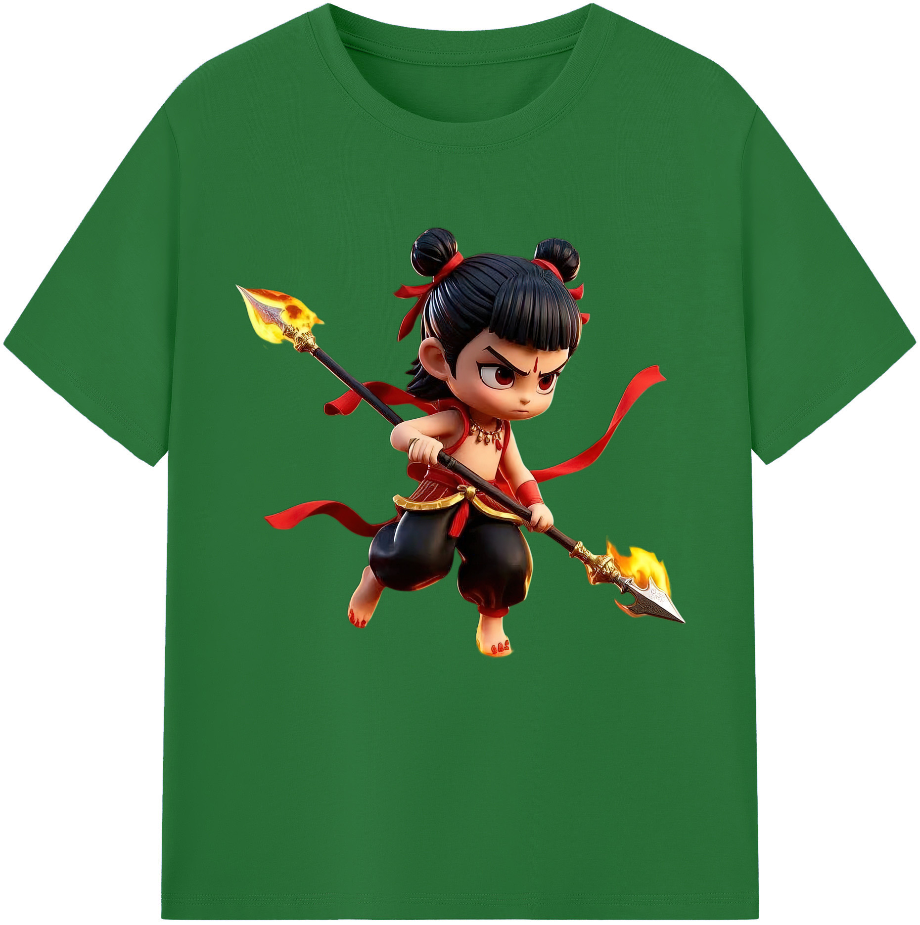 （画像用） Ne Zha 2 ナタ 魔童の大暴れ 綿100％半袖Tシャツ（フロントプリント）