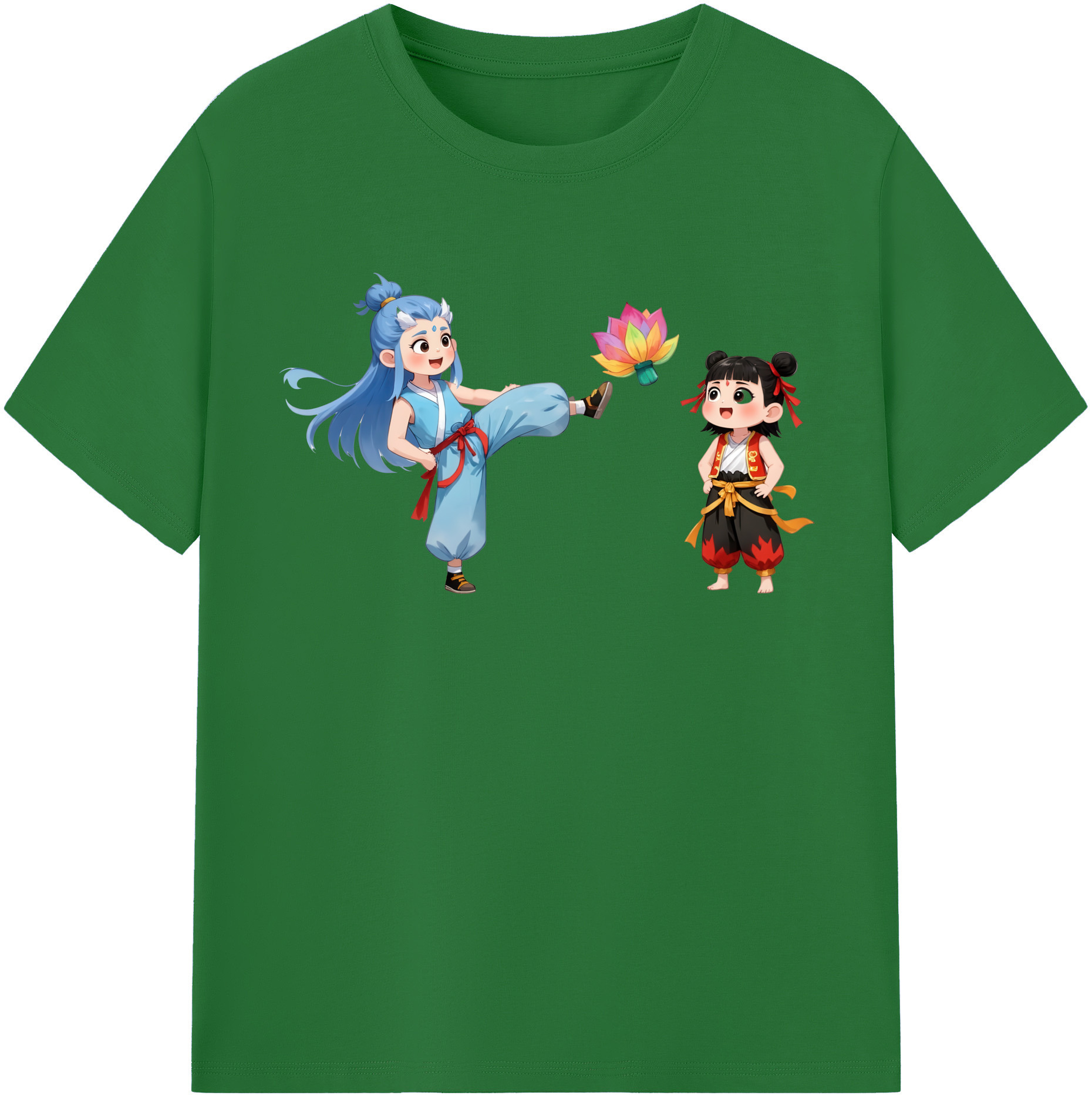 （画像用） Ne Zha 2 ナタ 魔童の大暴れ 綿100％半袖Tシャツ（フロントプリント）