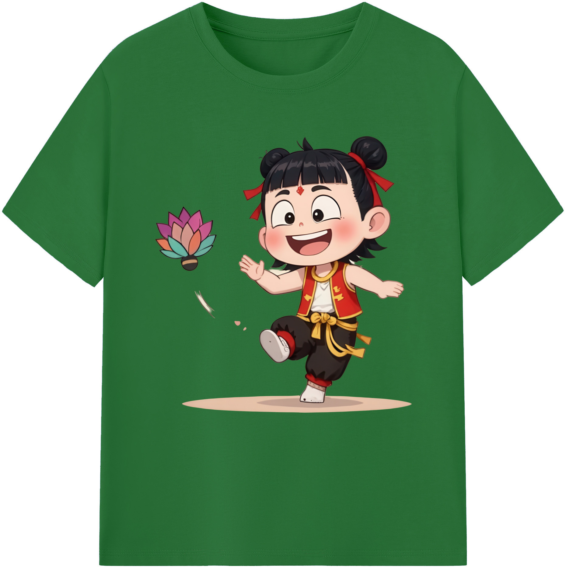 （画像用） Ne Zha 2 ナタ 魔童の大暴れ 綿100％半袖Tシャツ（フロントプリント）