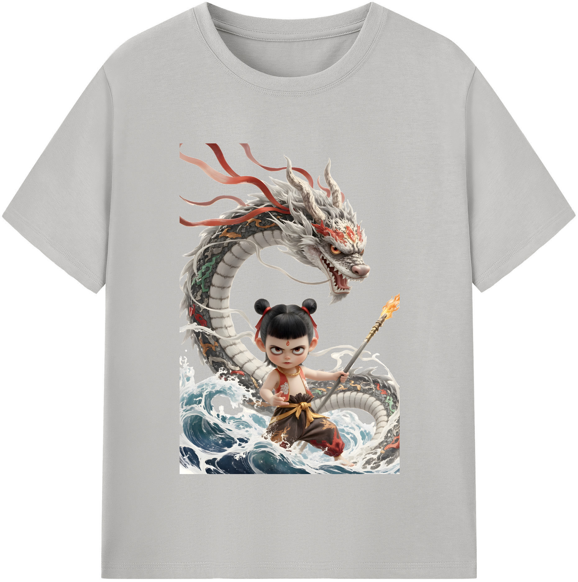 （画像用） Ne Zha 2 ナタ 魔童の大暴れ 綿100％半袖Tシャツ（フロントプリント）