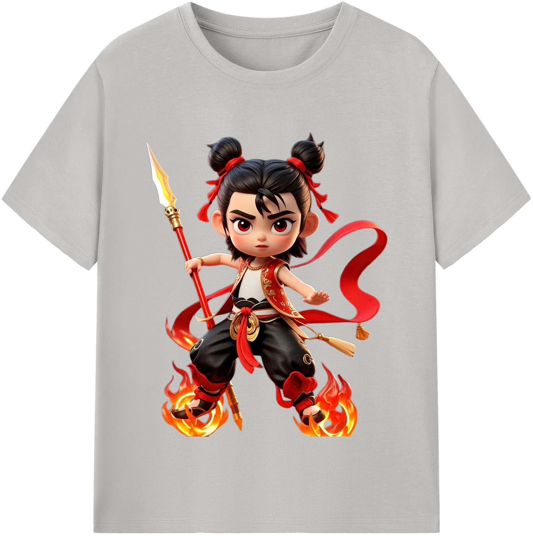 （画像用） Ne Zha 2 ナタ 魔童の大暴れ 綿100％半袖Tシャツ（フロントプリント）