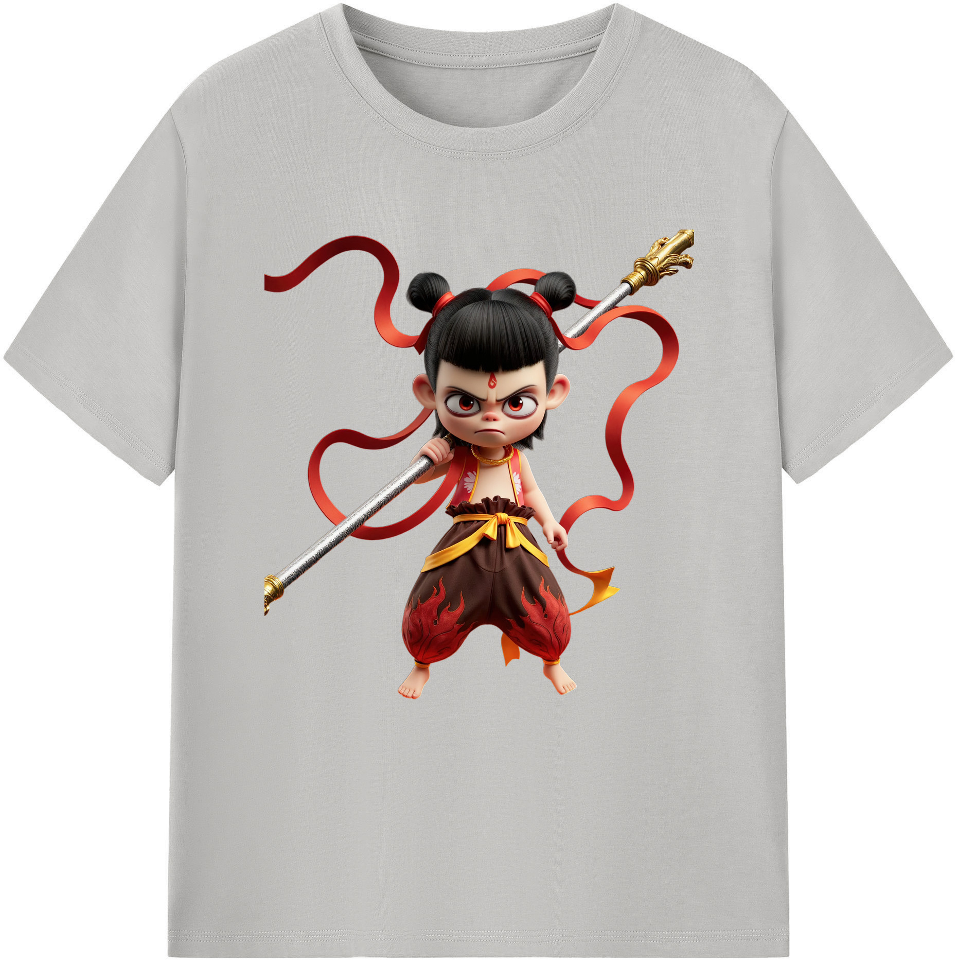 （画像用） Ne Zha 2 ナタ 魔童の大暴れ 綿100％半袖Tシャツ（フロントプリント）