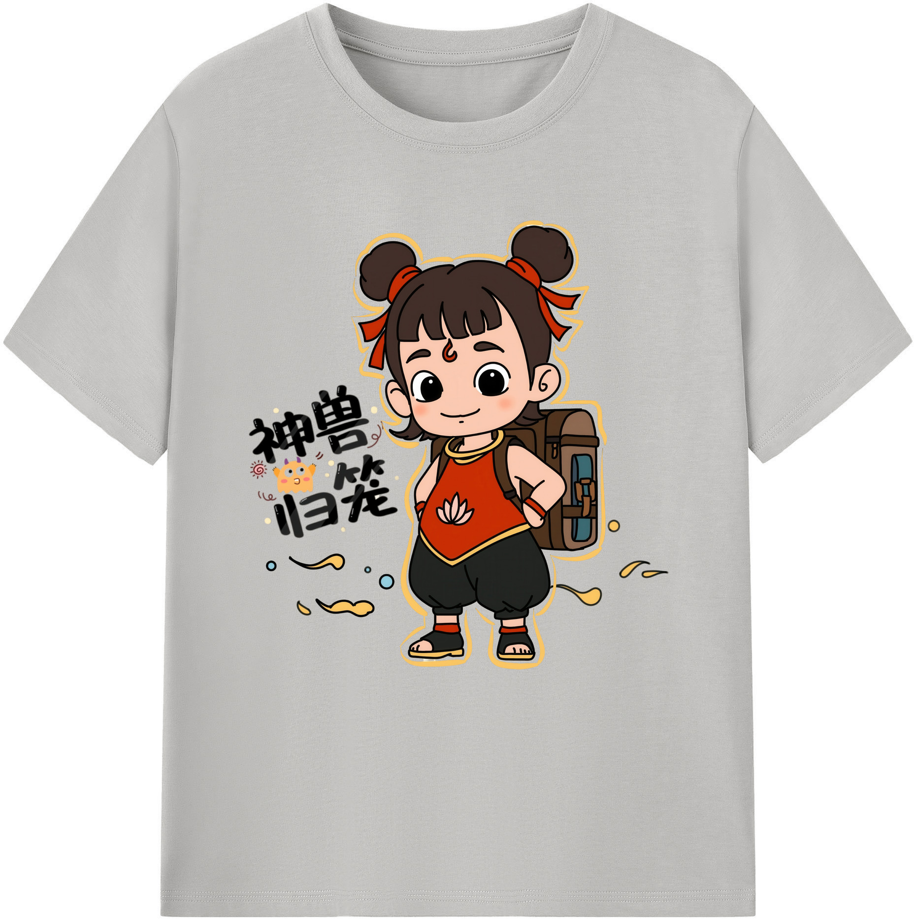（画像用） Ne Zha 2 ナタ 魔童の大暴れ 綿100％半袖Tシャツ（フロントプリント）
