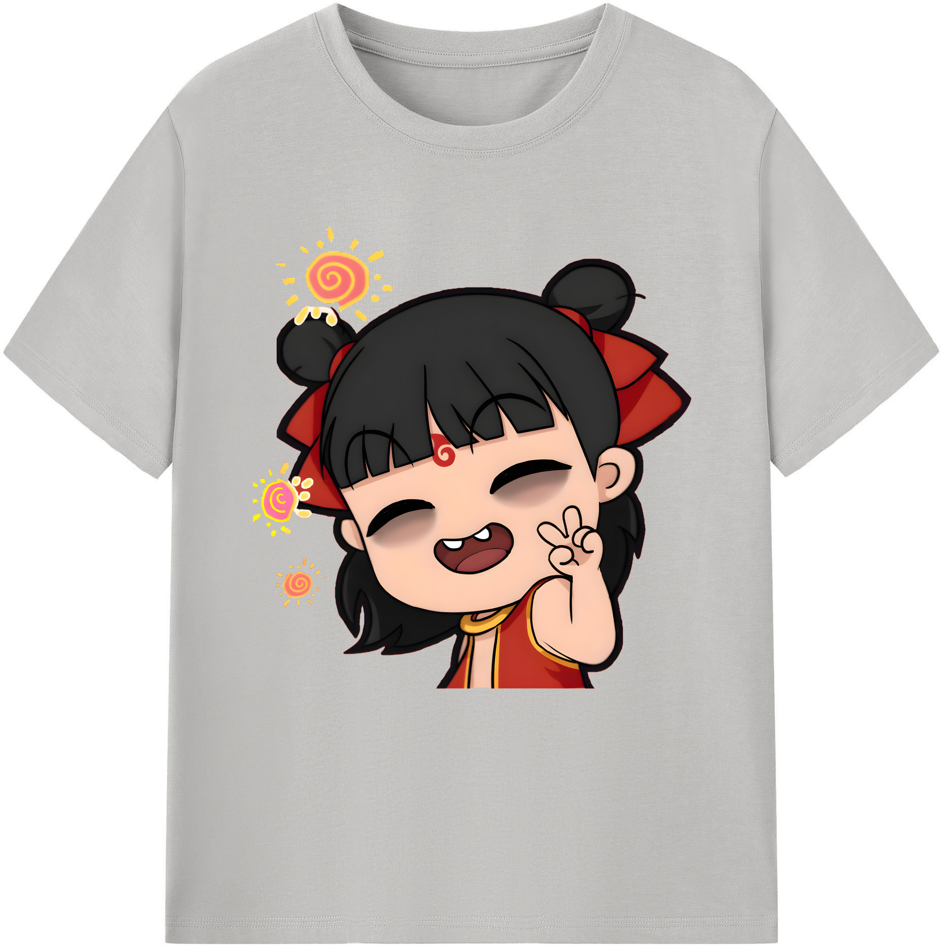 （画像用） Ne Zha 2 ナタ 魔童の大暴れ 綿100％半袖Tシャツ（フロントプリント）