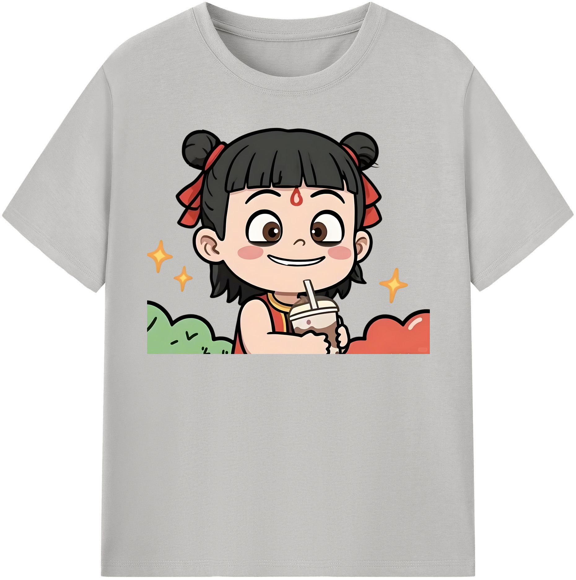 （画像用） Ne Zha 2 ナタ 魔童の大暴れ 綿100％半袖Tシャツ（フロントプリント）