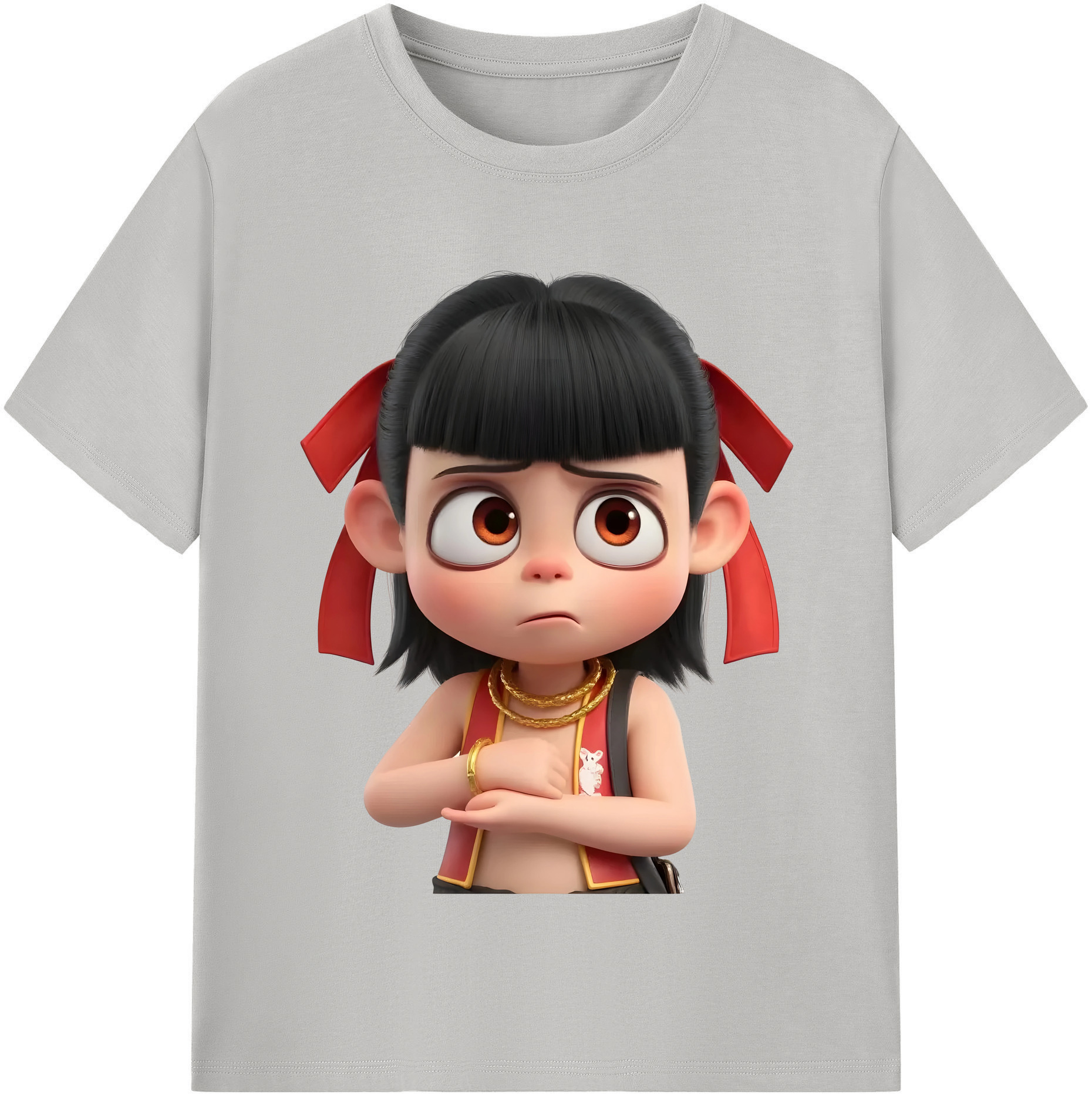 （画像用） Ne Zha 2 ナタ 魔童の大暴れ 綿100％半袖Tシャツ（フロントプリント）