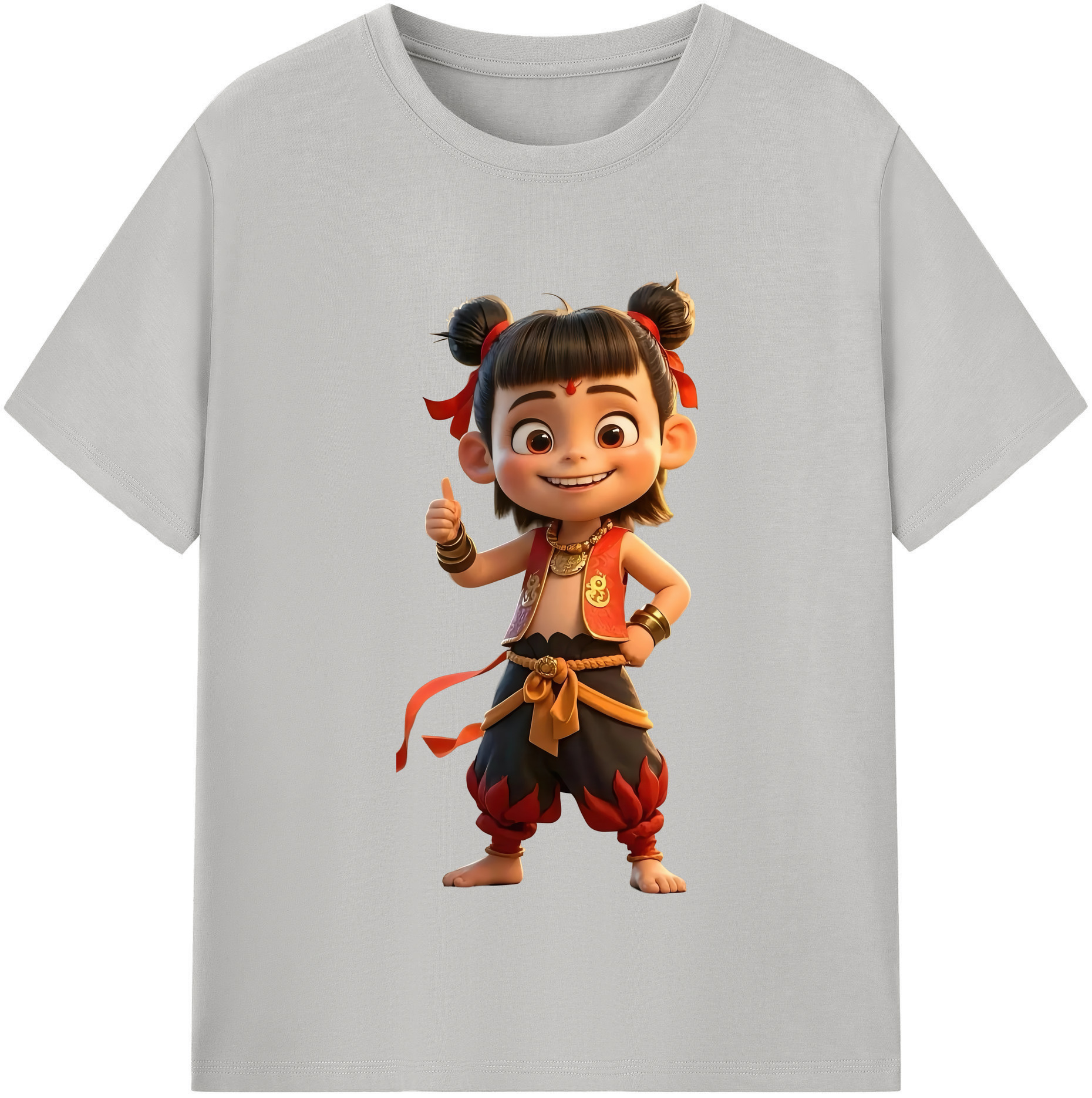 （画像用） Ne Zha 2 ナタ 魔童の大暴れ 綿100％半袖Tシャツ（フロントプリント）