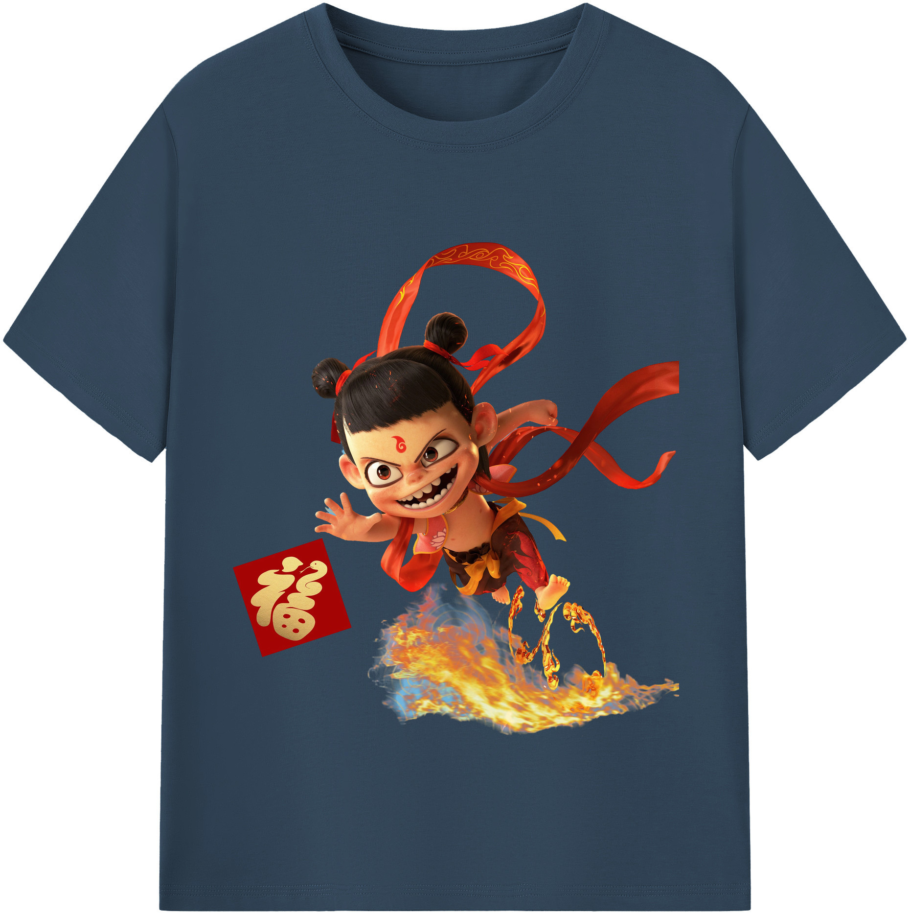 （画像用） Ne Zha 2 ナタ 魔童の大暴れ 綿100％半袖Tシャツ（フロントプリント）