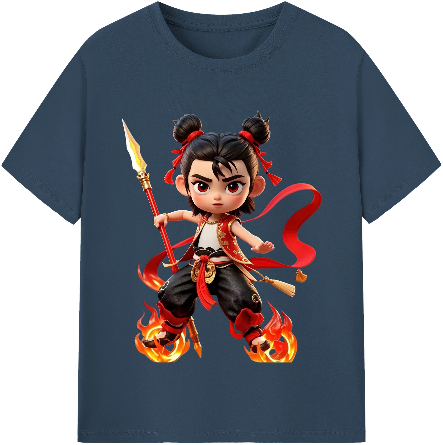 （画像用） Ne Zha 2 ナタ 魔童の大暴れ 綿100％半袖Tシャツ（フロントプリント）