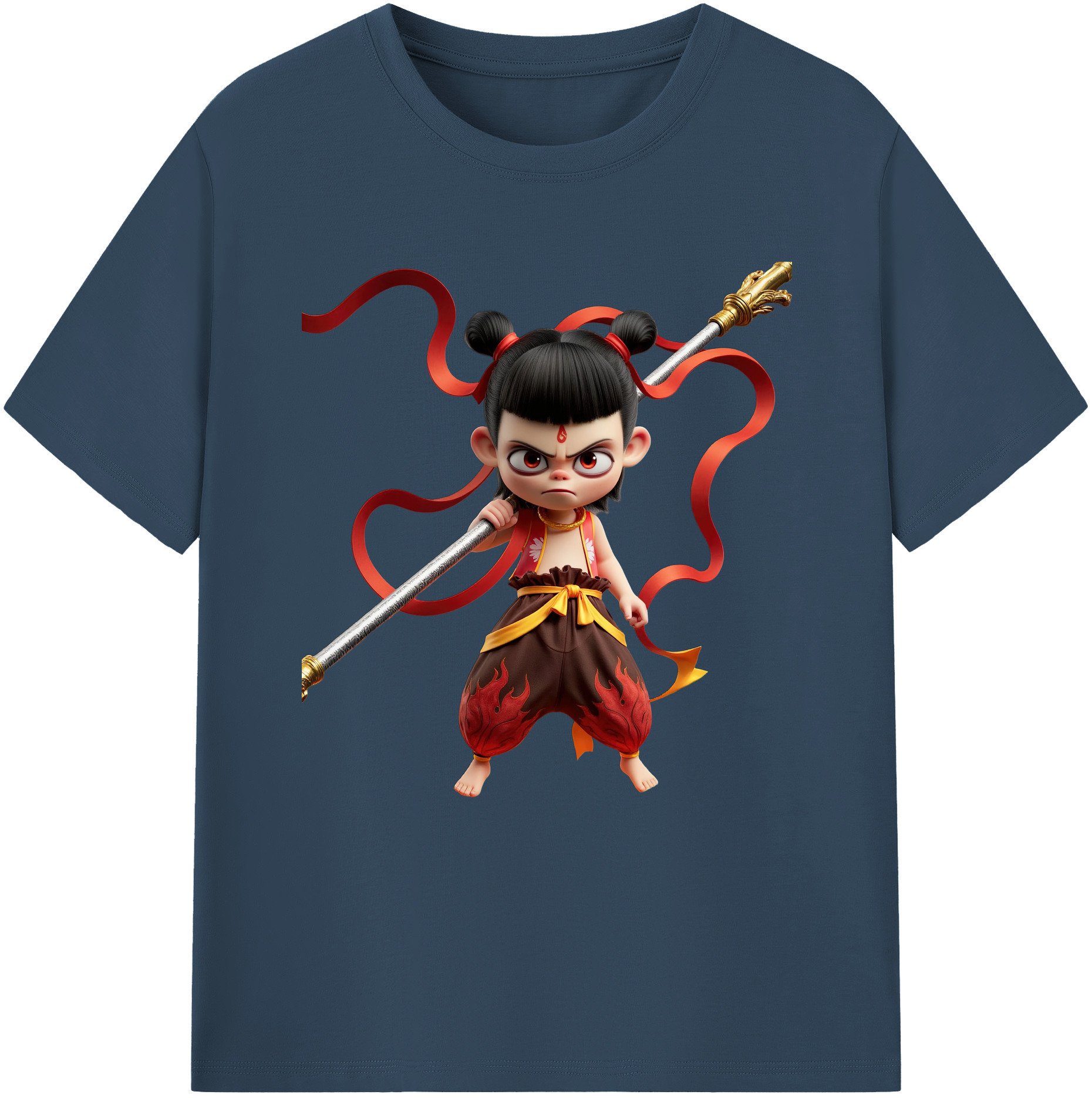 （画像用） Ne Zha 2 ナタ 魔童の大暴れ 綿100％半袖Tシャツ（フロントプリント）