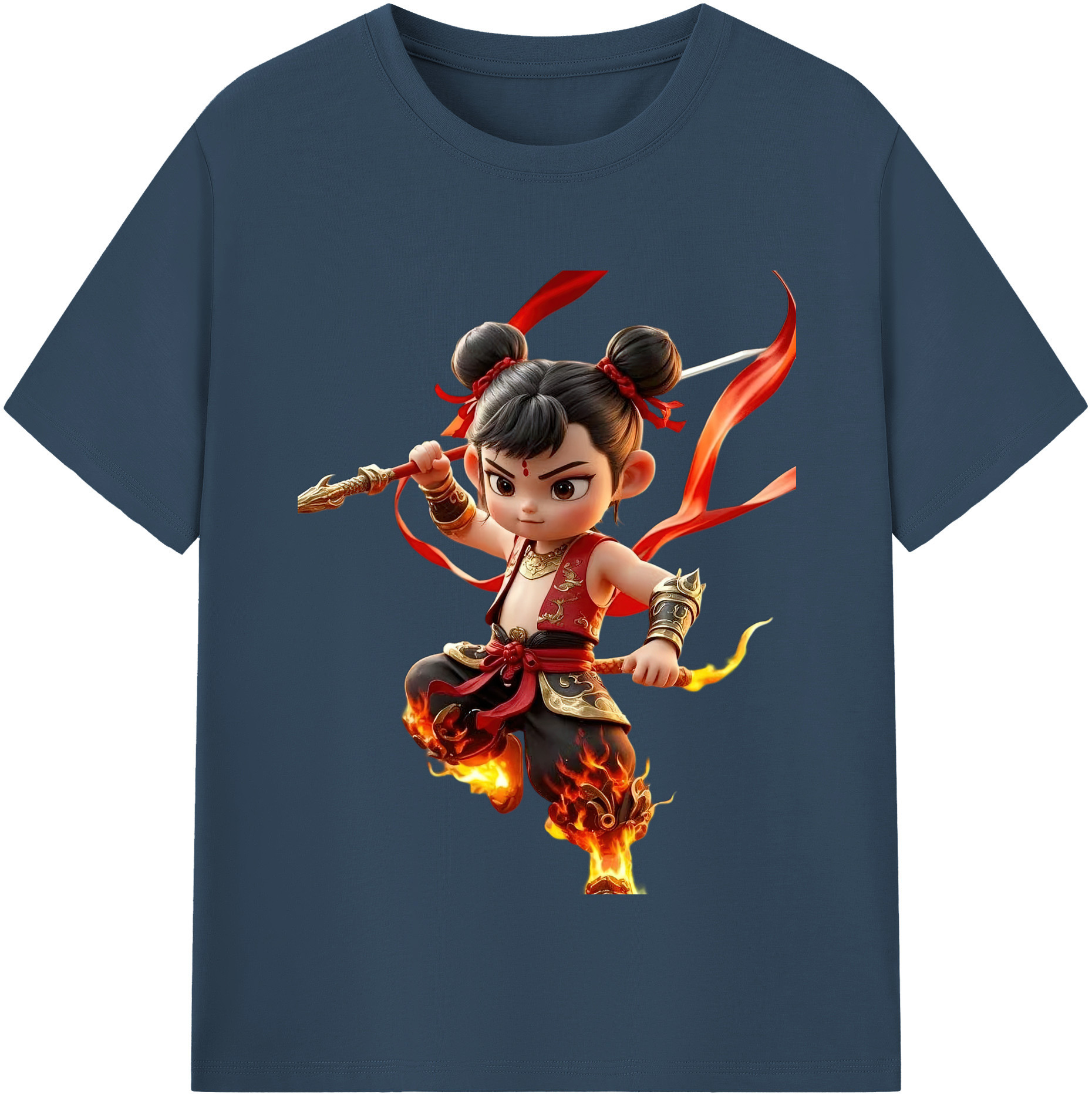 （画像用） Ne Zha 2 ナタ 魔童の大暴れ 綿100％半袖Tシャツ（フロントプリント）