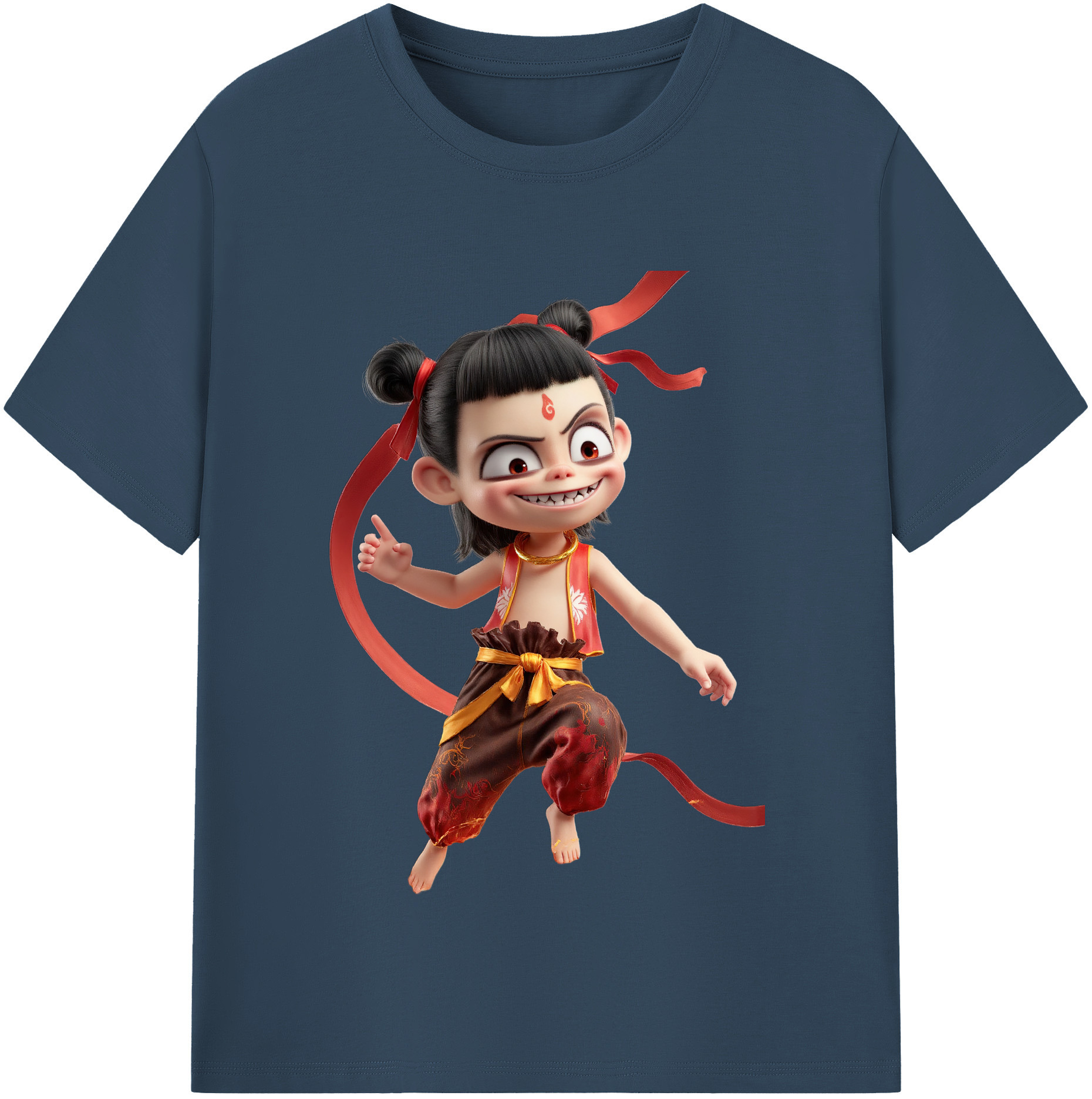（画像用） Ne Zha 2 ナタ 魔童の大暴れ 綿100％半袖Tシャツ（フロントプリント）