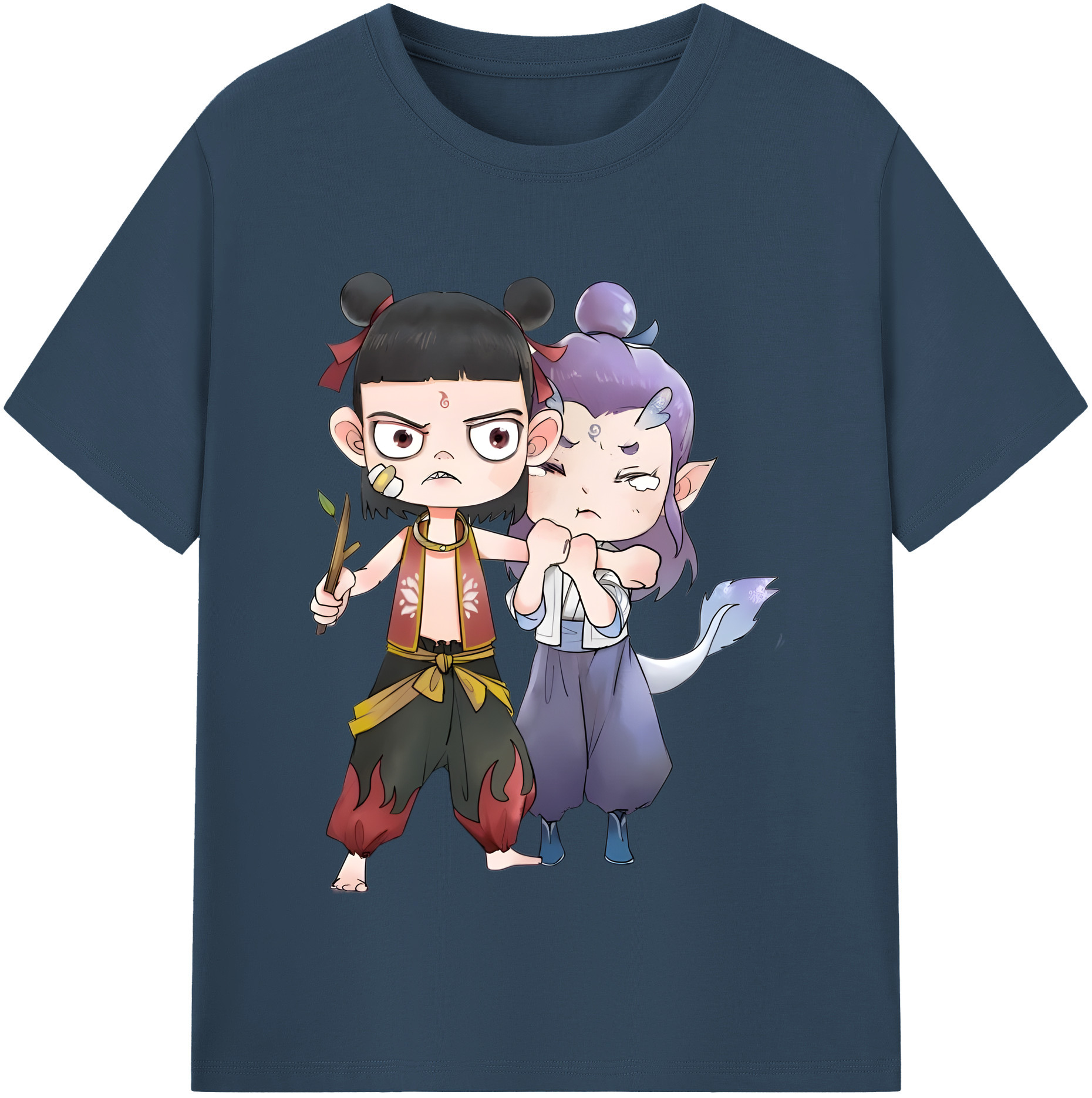 （画像用） Ne Zha 2 ナタ 魔童の大暴れ 綿100％半袖Tシャツ（フロントプリント）