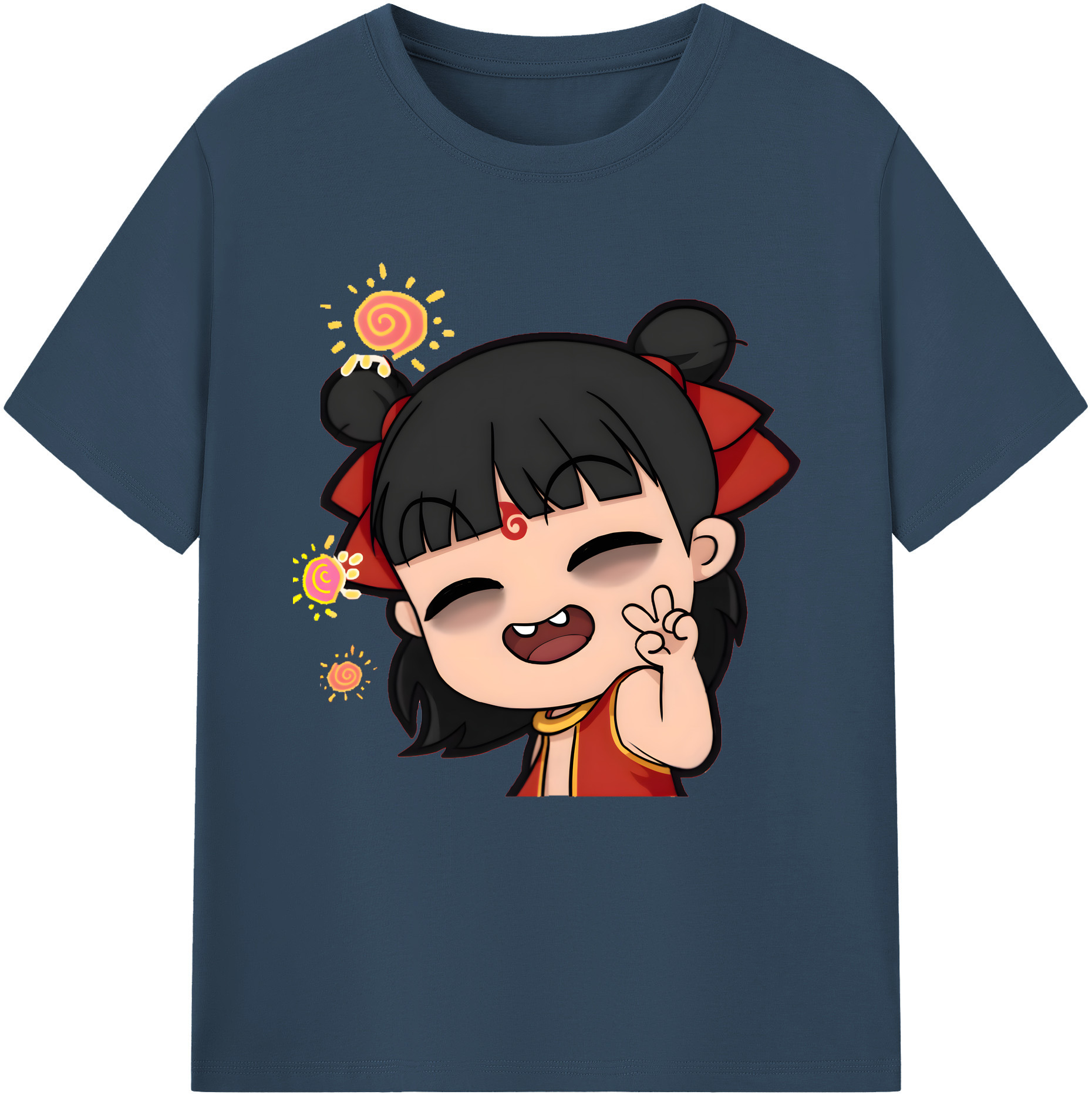 （画像用） Ne Zha 2 ナタ 魔童の大暴れ 綿100％半袖Tシャツ（フロントプリント）
