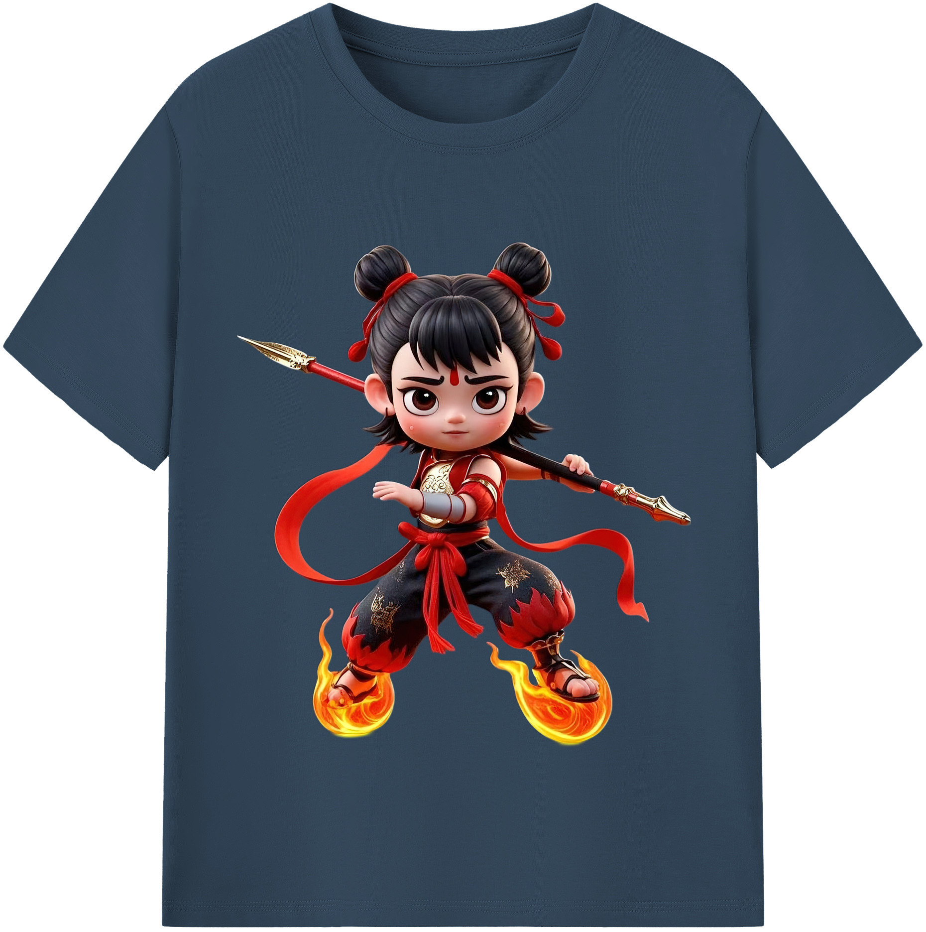 （画像用） Ne Zha 2 ナタ 魔童の大暴れ 綿100％半袖Tシャツ（フロントプリント）