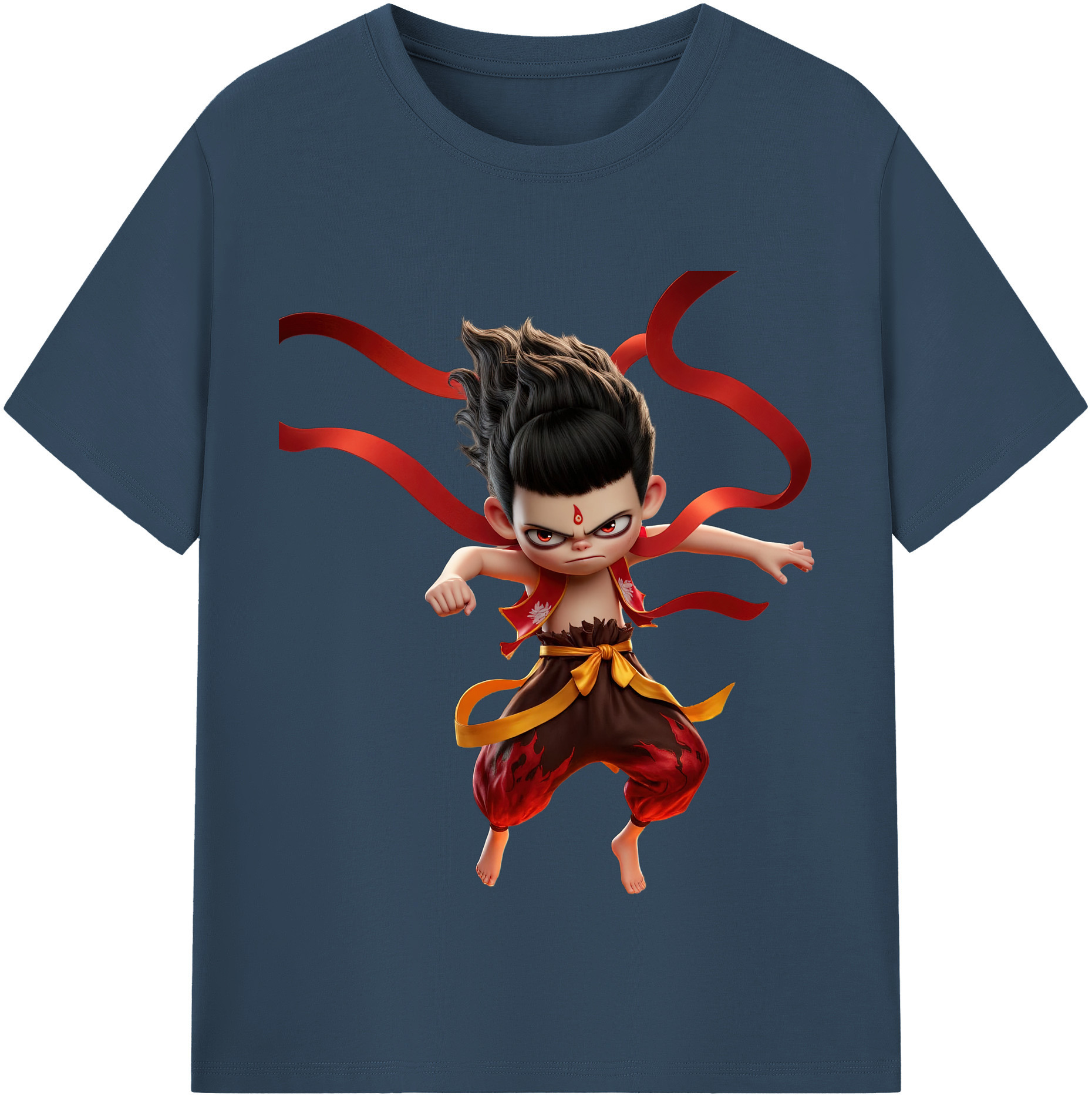 （画像用） Ne Zha 2 ナタ 魔童の大暴れ 綿100％半袖Tシャツ（フロントプリント）