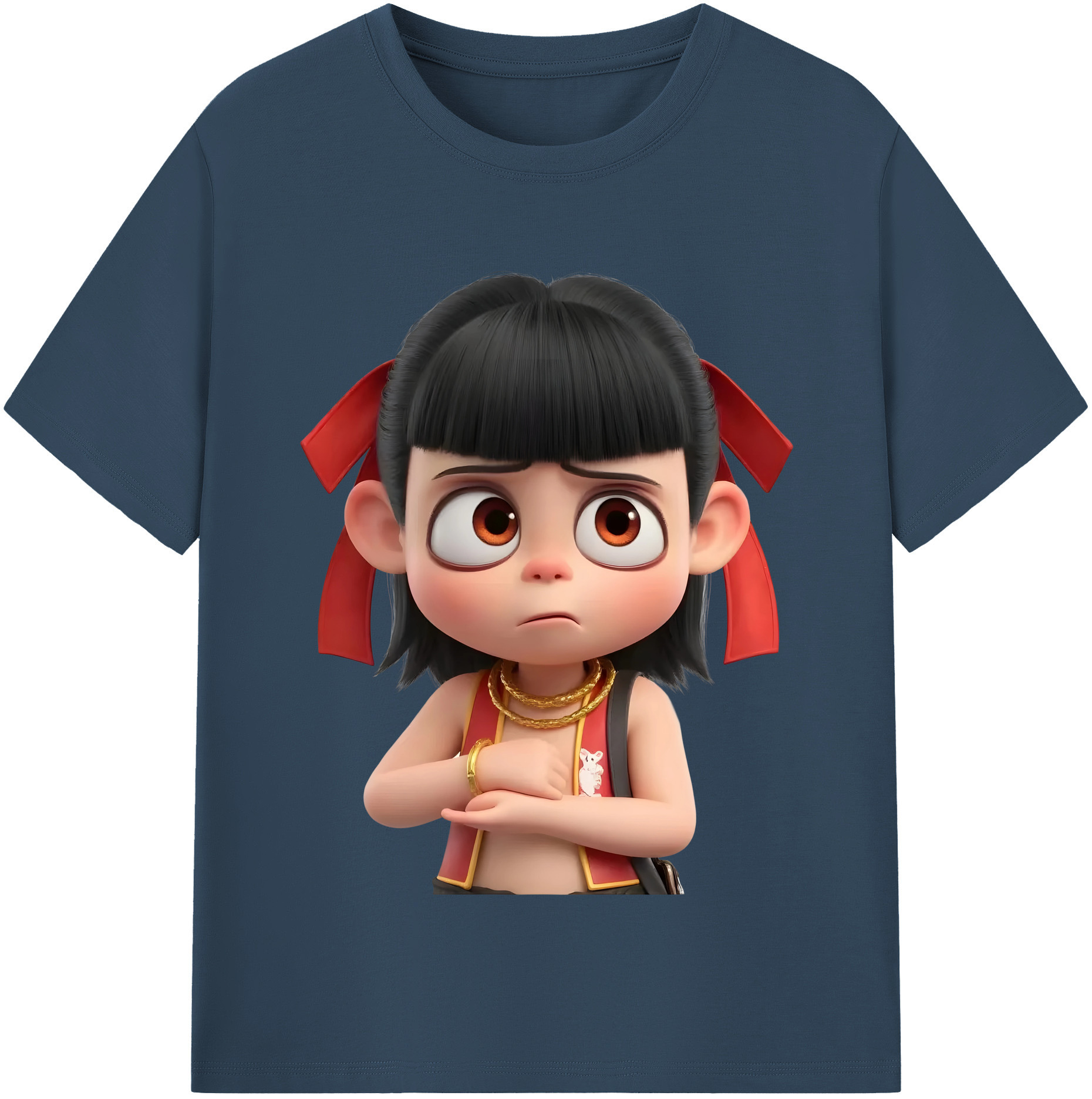 （画像用） Ne Zha 2 ナタ 魔童の大暴れ 綿100％半袖Tシャツ（フロントプリント）
