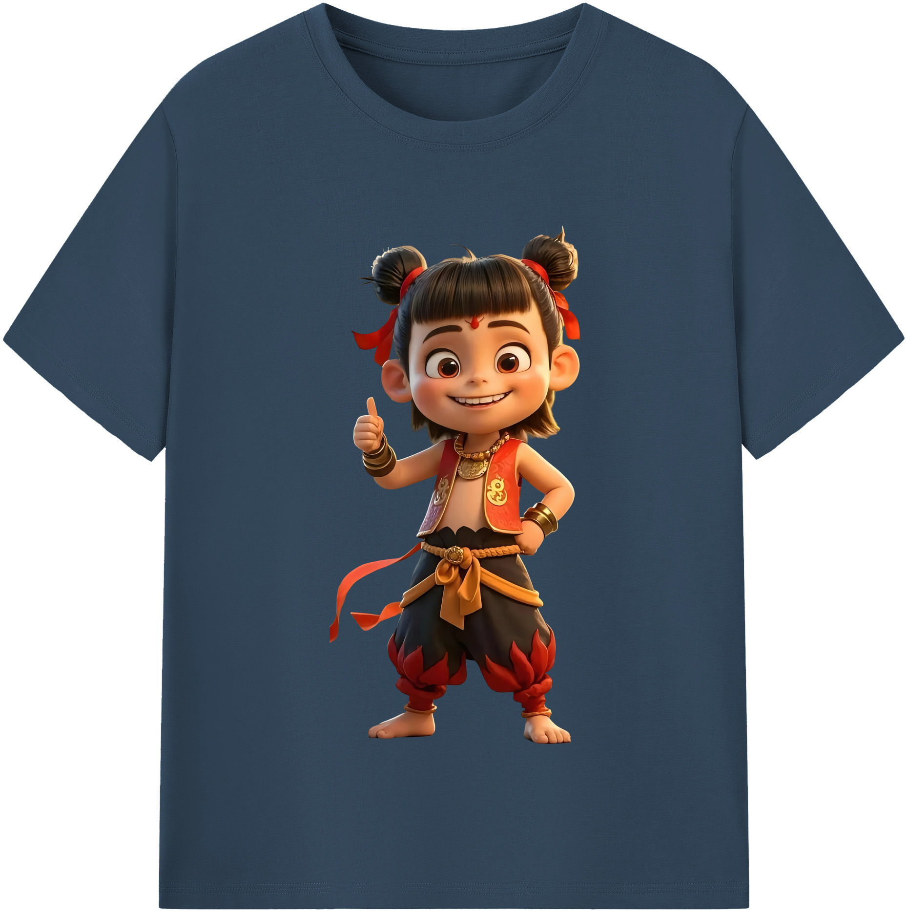 （画像用） Ne Zha 2 ナタ 魔童の大暴れ 綿100％半袖Tシャツ（フロントプリント）