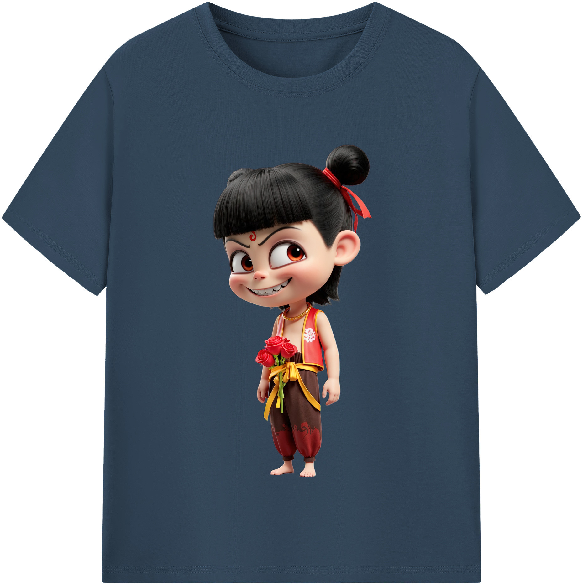 （画像用） Ne Zha 2 ナタ 魔童の大暴れ 綿100％半袖Tシャツ（フロントプリント）