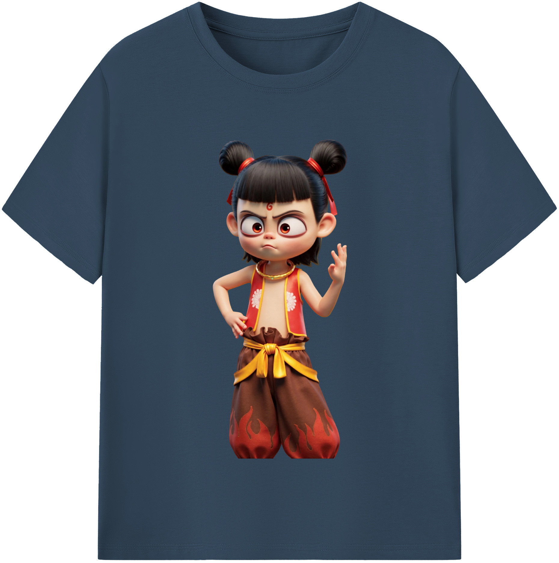 （画像用） Ne Zha 2 ナタ 魔童の大暴れ 綿100％半袖Tシャツ（フロントプリント）